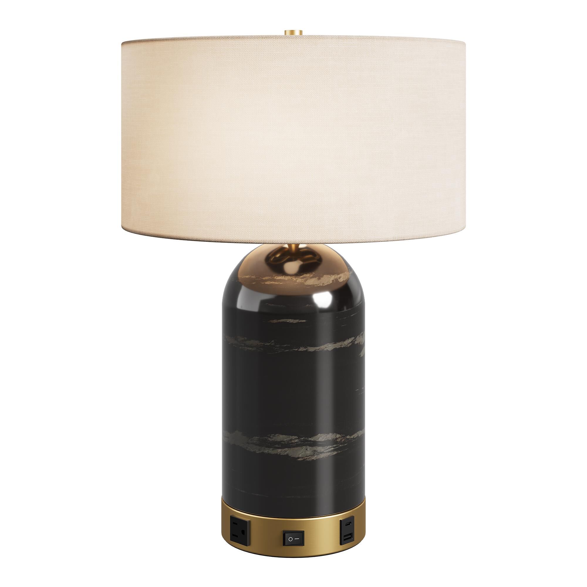 Shown in Plated Antique Brass finish and Black Marble shade