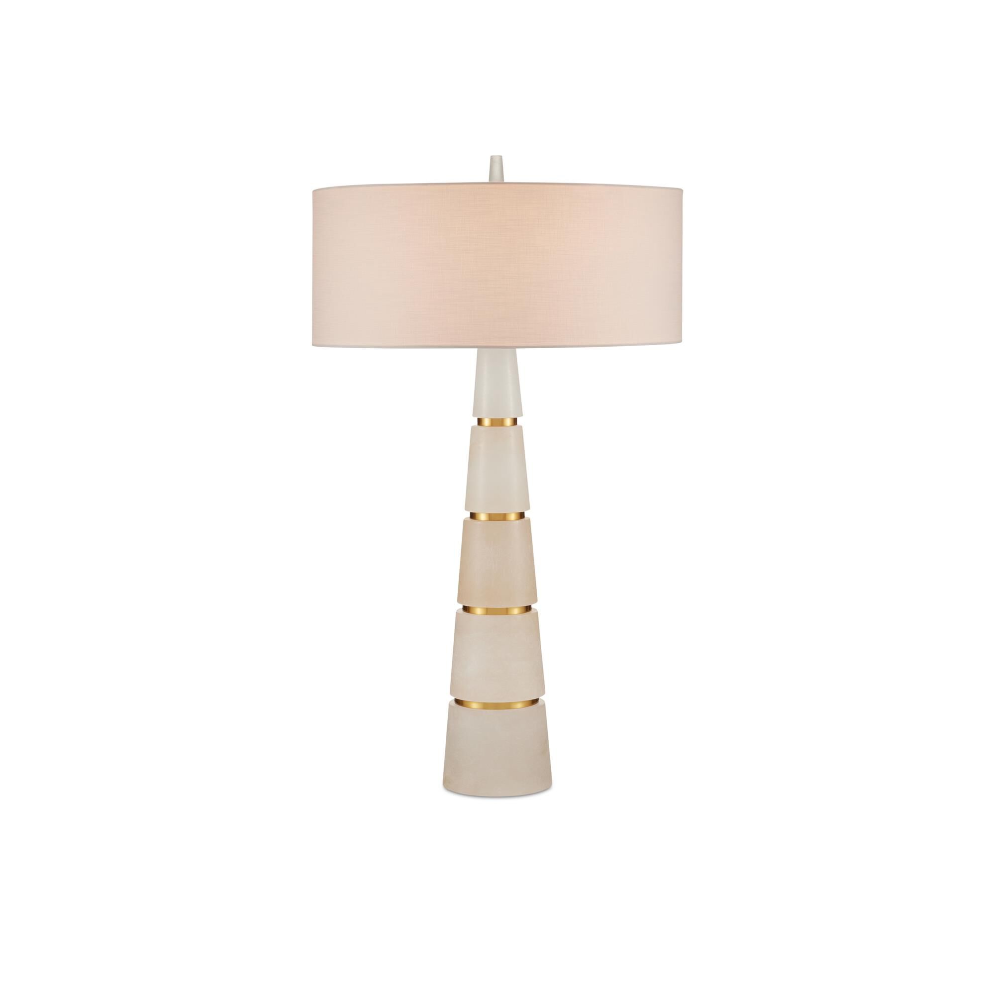 Shown in Natural and Natural Brass finish and Off White Linen shade