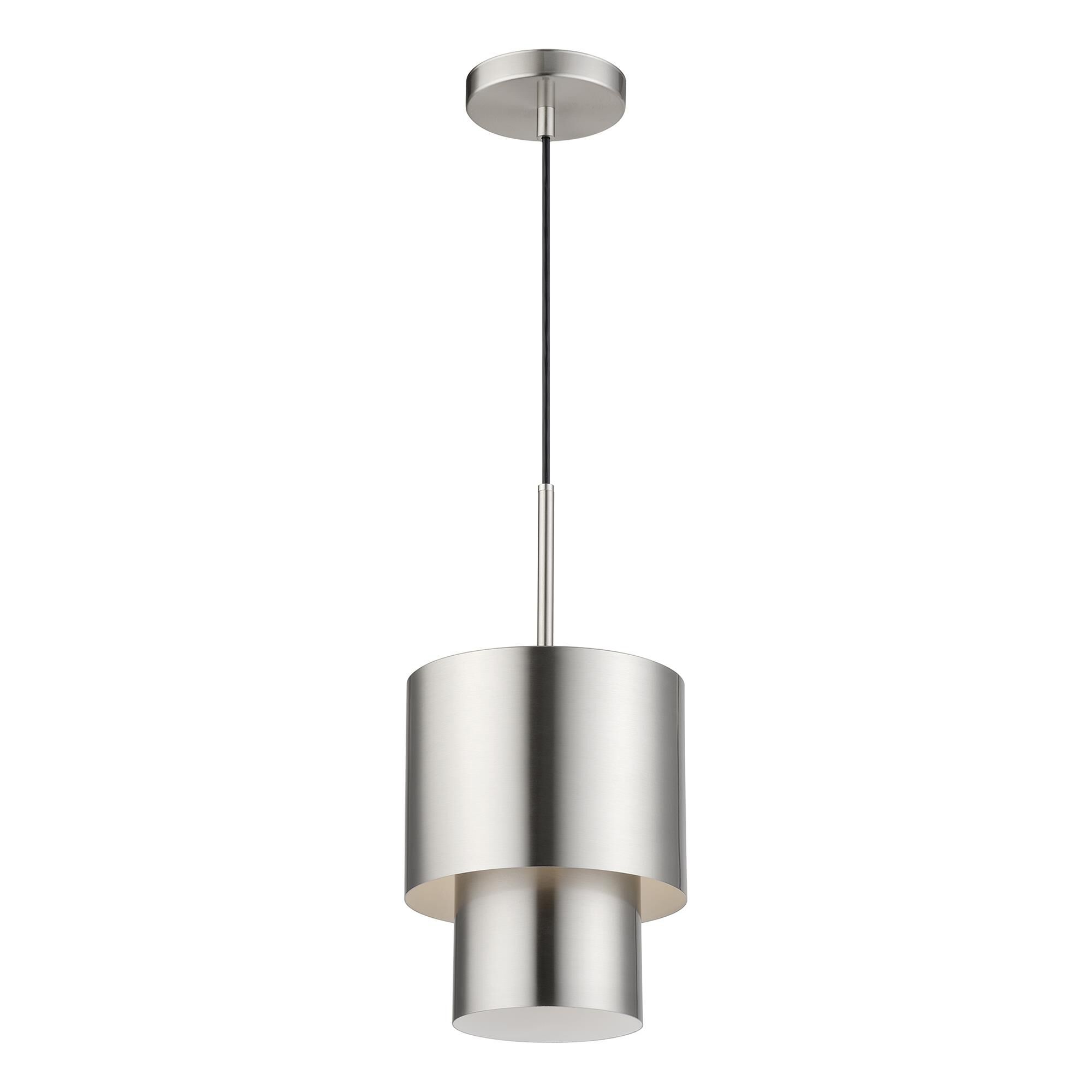 Shown in Brushed Nickel finish and Brushed Nickel Steel with Shiny White Inside shade
