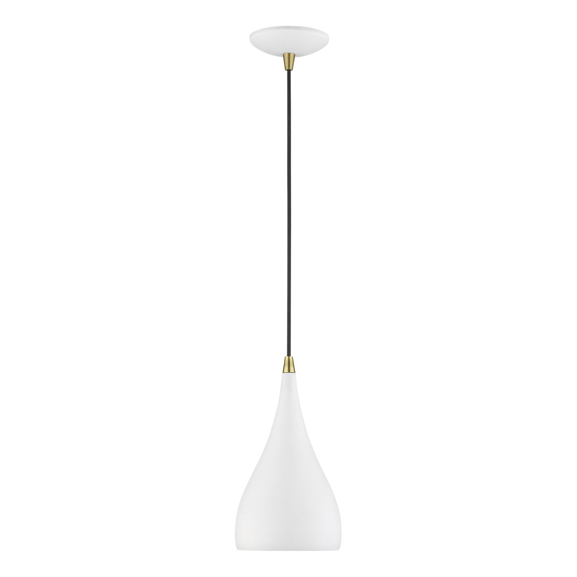 Shown in Textured White with Antique Brass Accents finish and Textured White Aluminum shade