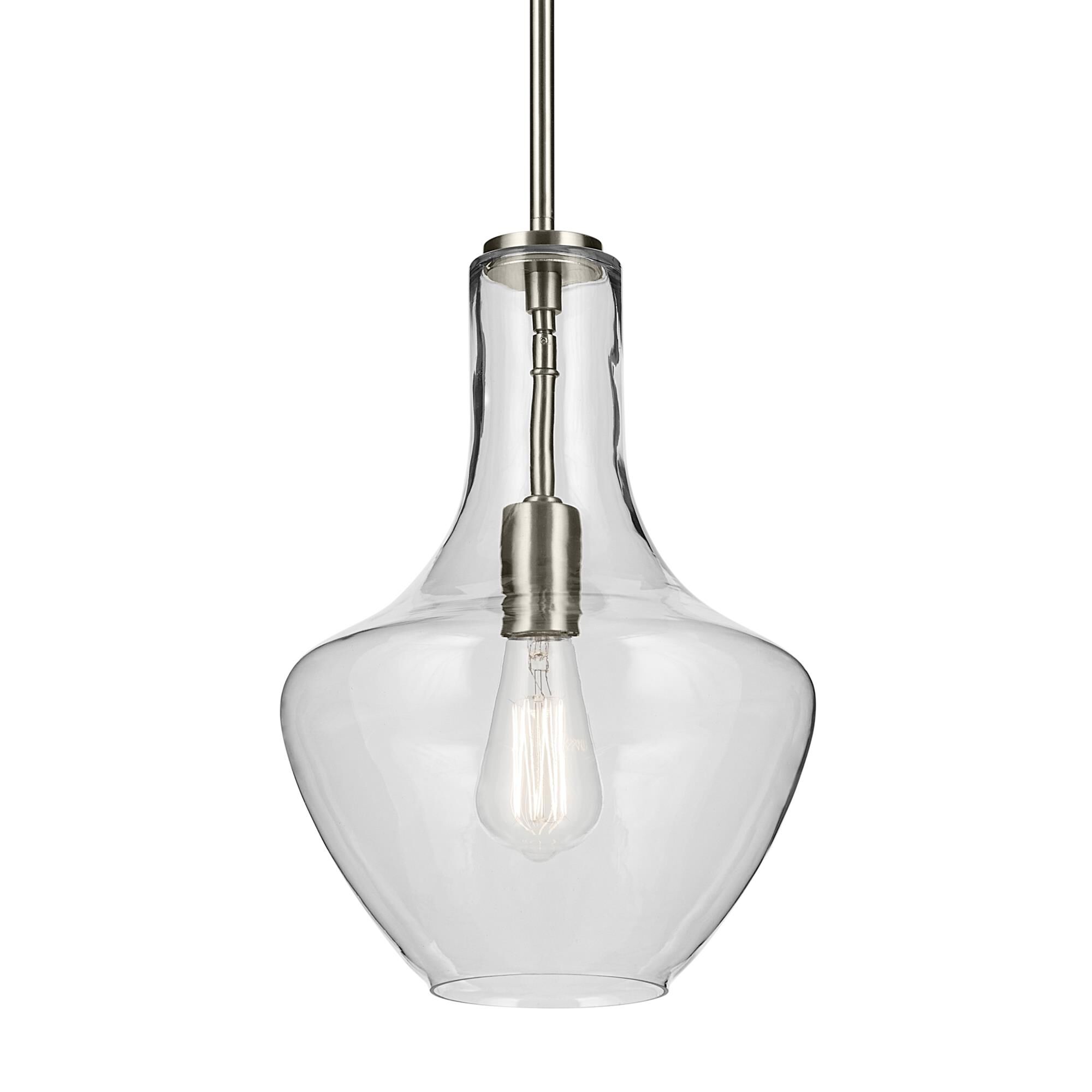Shown in Brushed Nickel finish and Clear glass