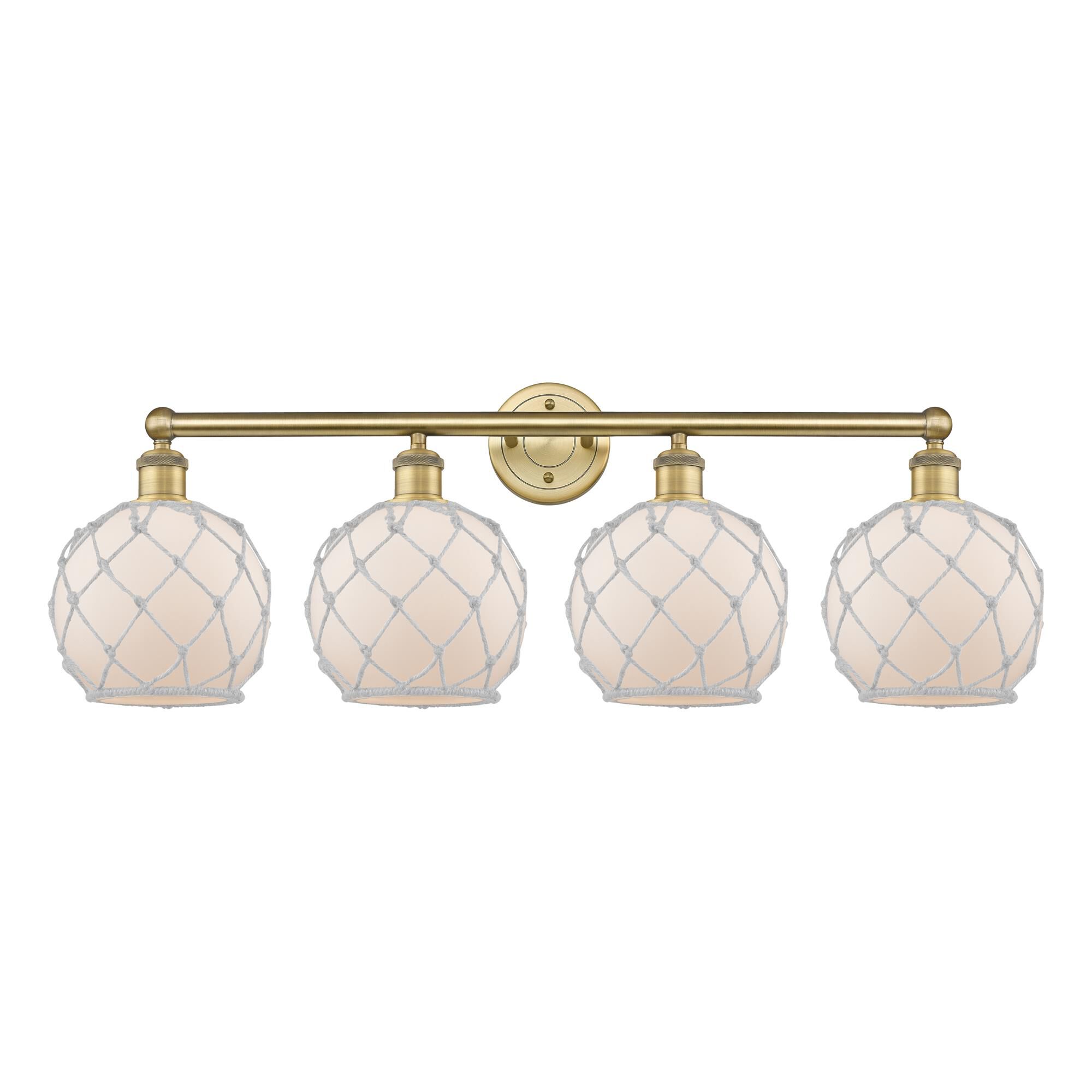 Shown in Brushed Brass finish and White with White Rope glass