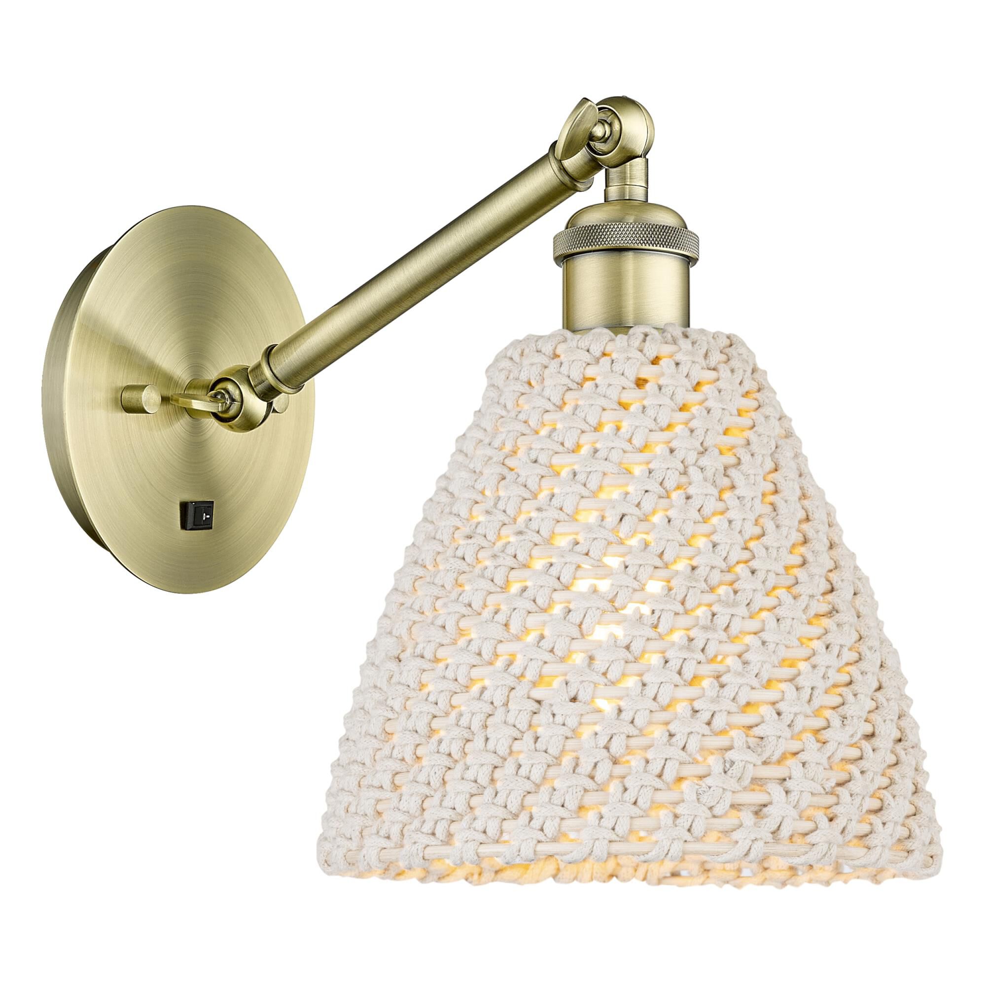 Shown in Antique Brass finish and Natural shade