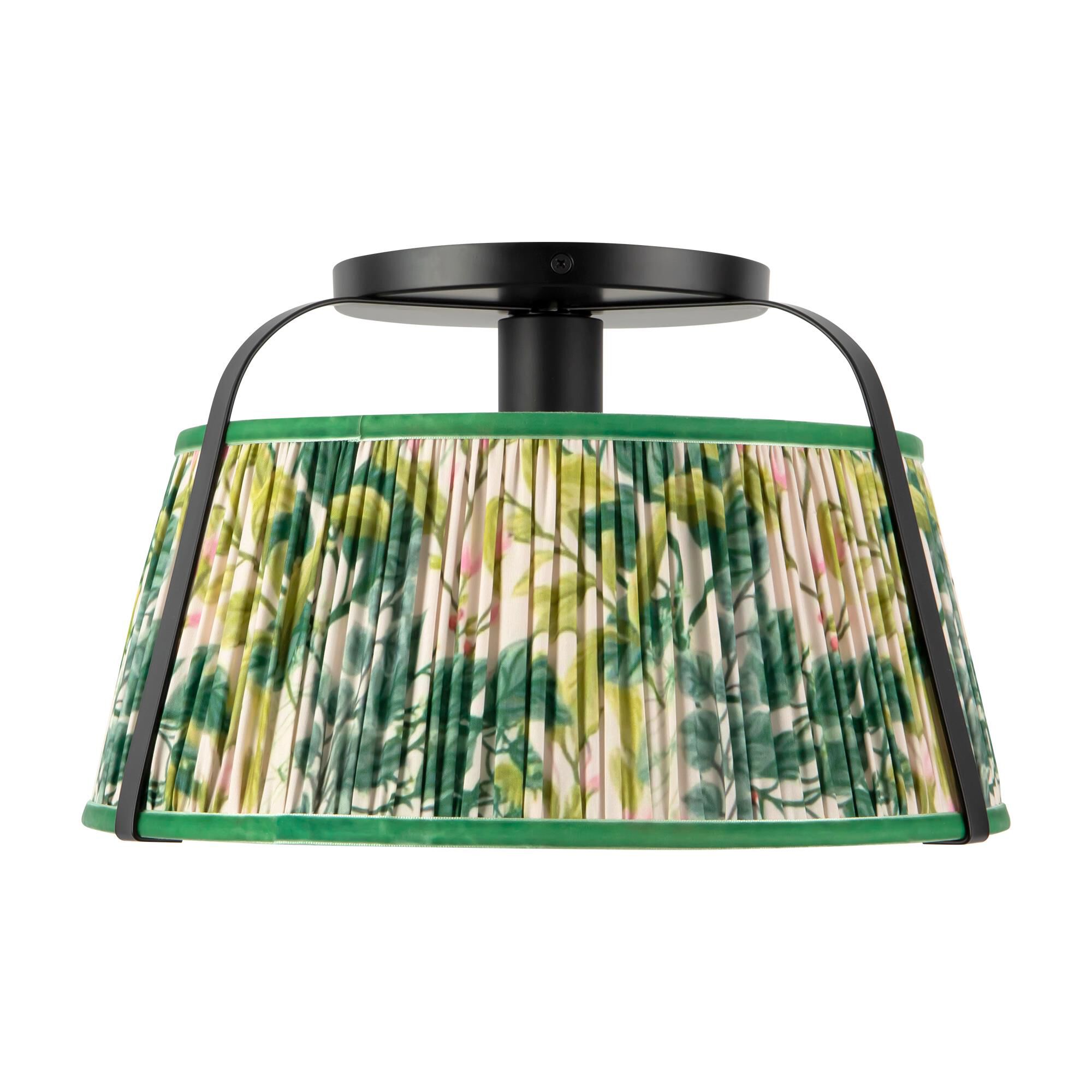 Shown in Matte Black finish and Frosted Polycarbonate Diffuser glass and Green Linen shade