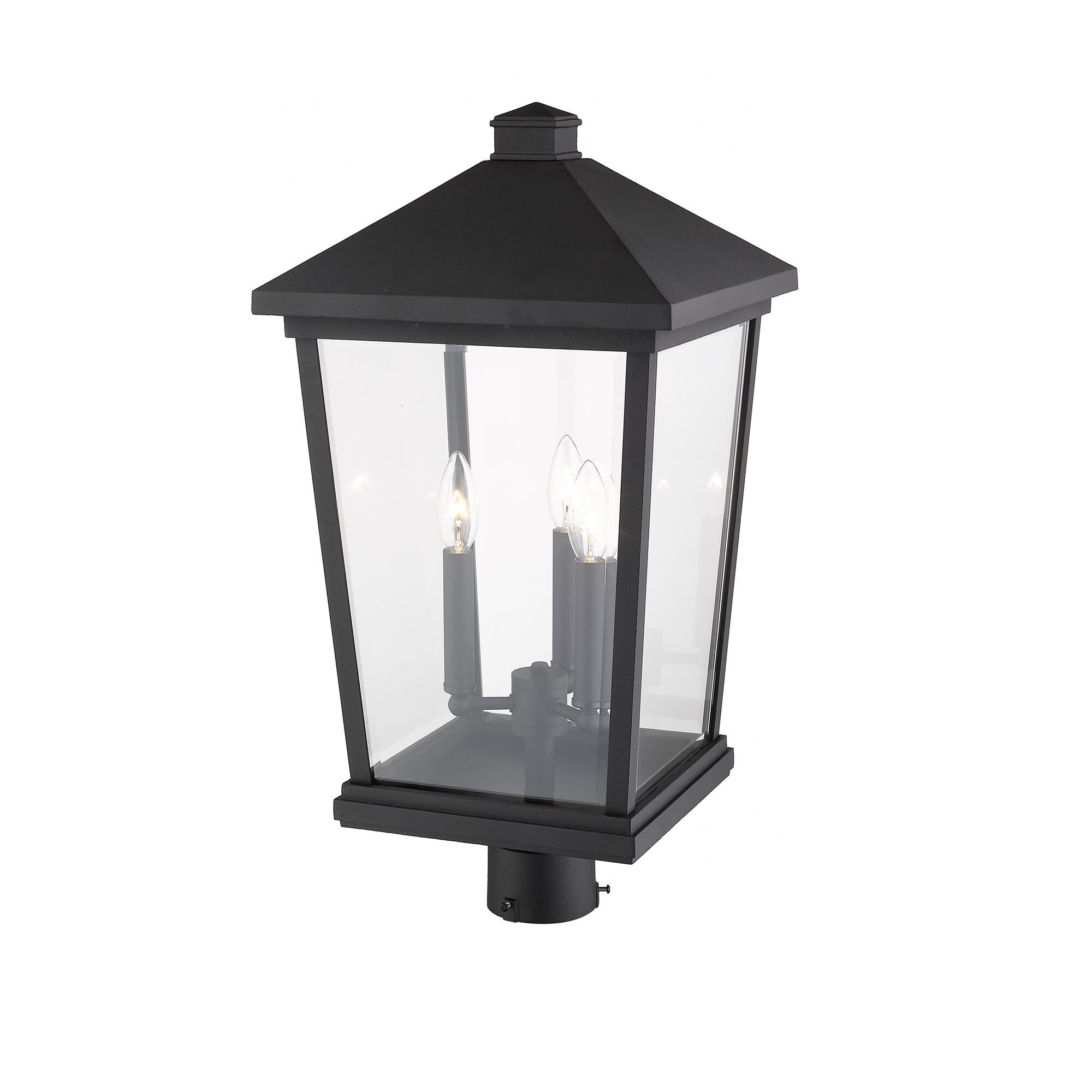 Shown in Black finish and Glass shade