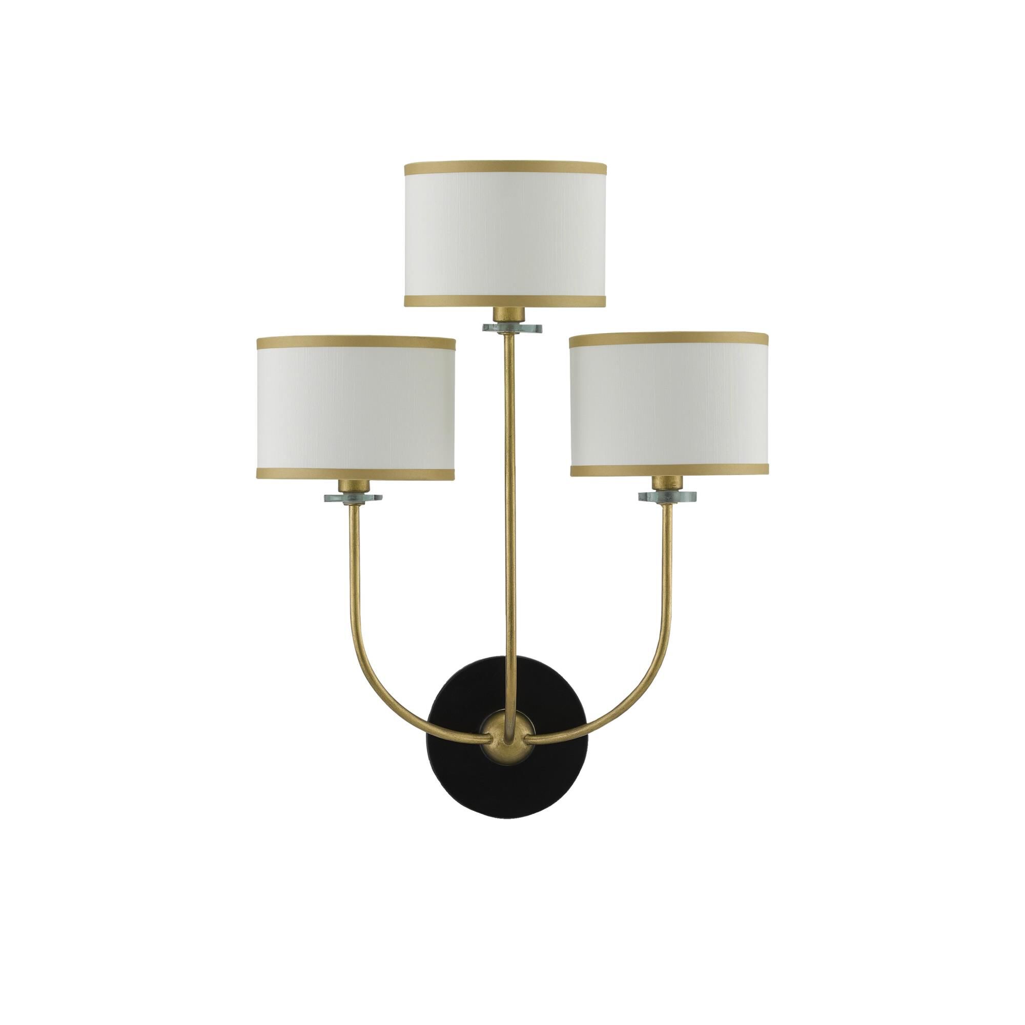 Shown in Brass, Satin Black, White finish and Off White Shantung shade