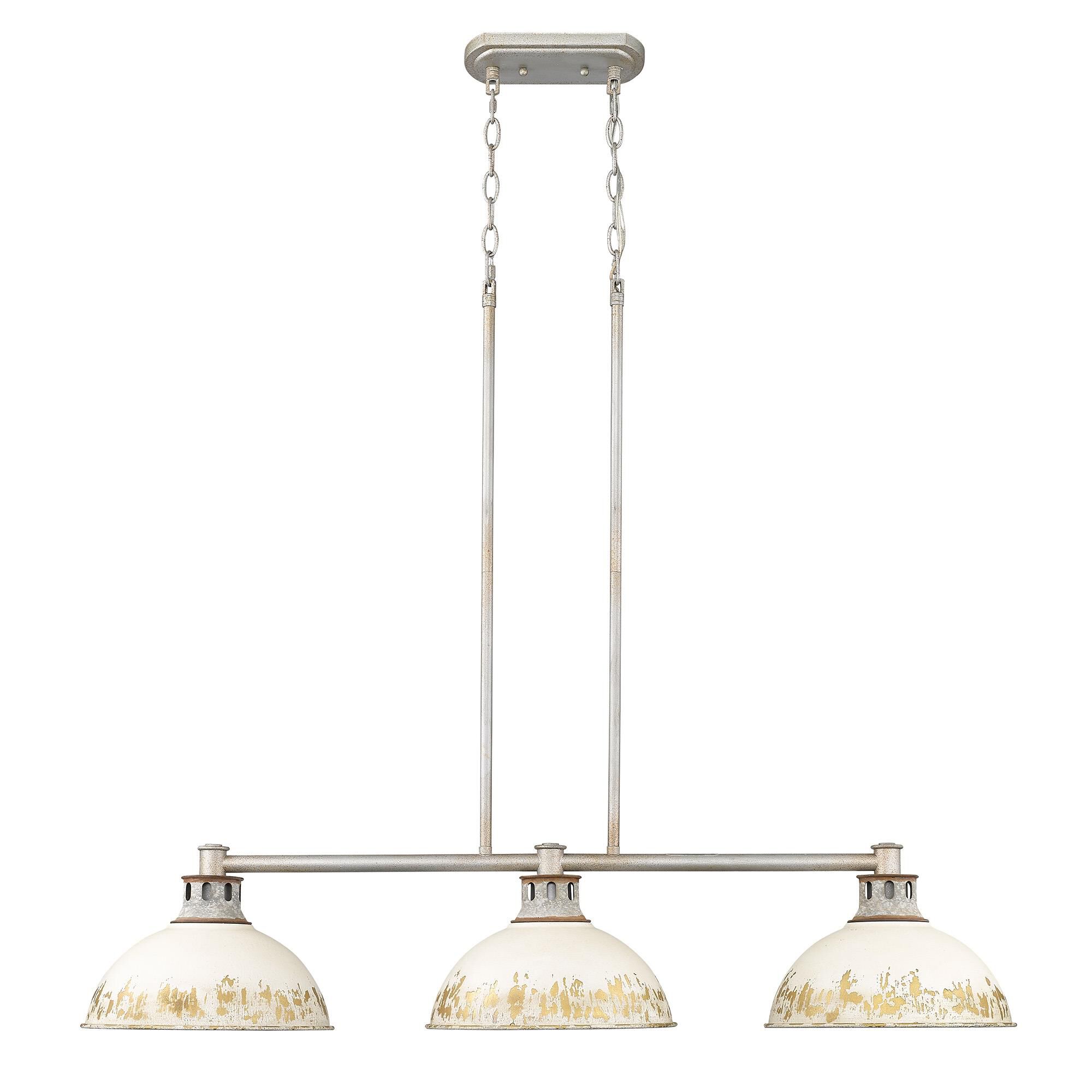 Shown in Aged Galvanized Steel finish and Antique Ivory shade