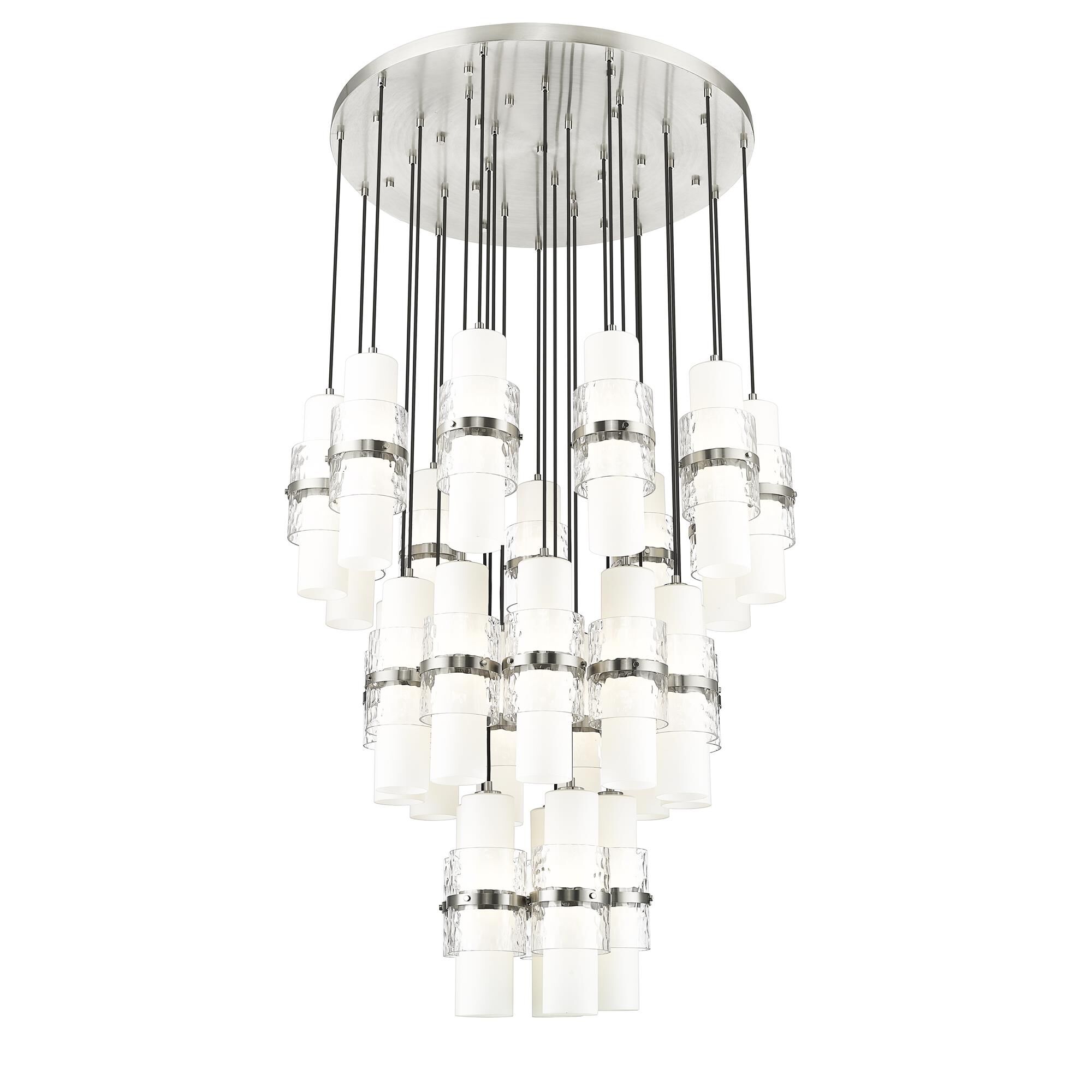Shown in Brushed Nickel finish and Clear + Etched Opal glass and Clear + Etched Opal shade
