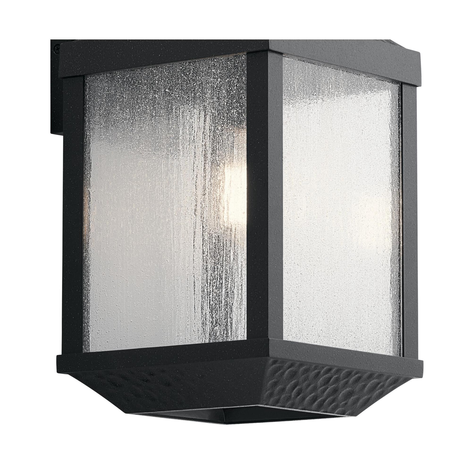 Shown in Distressed Black finish and Clear Seeded glass