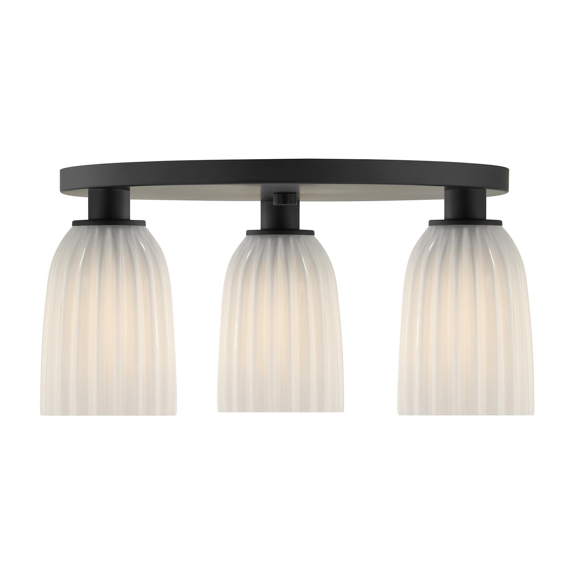 Shown in Matte Black finish and White Opal Ribbed glass