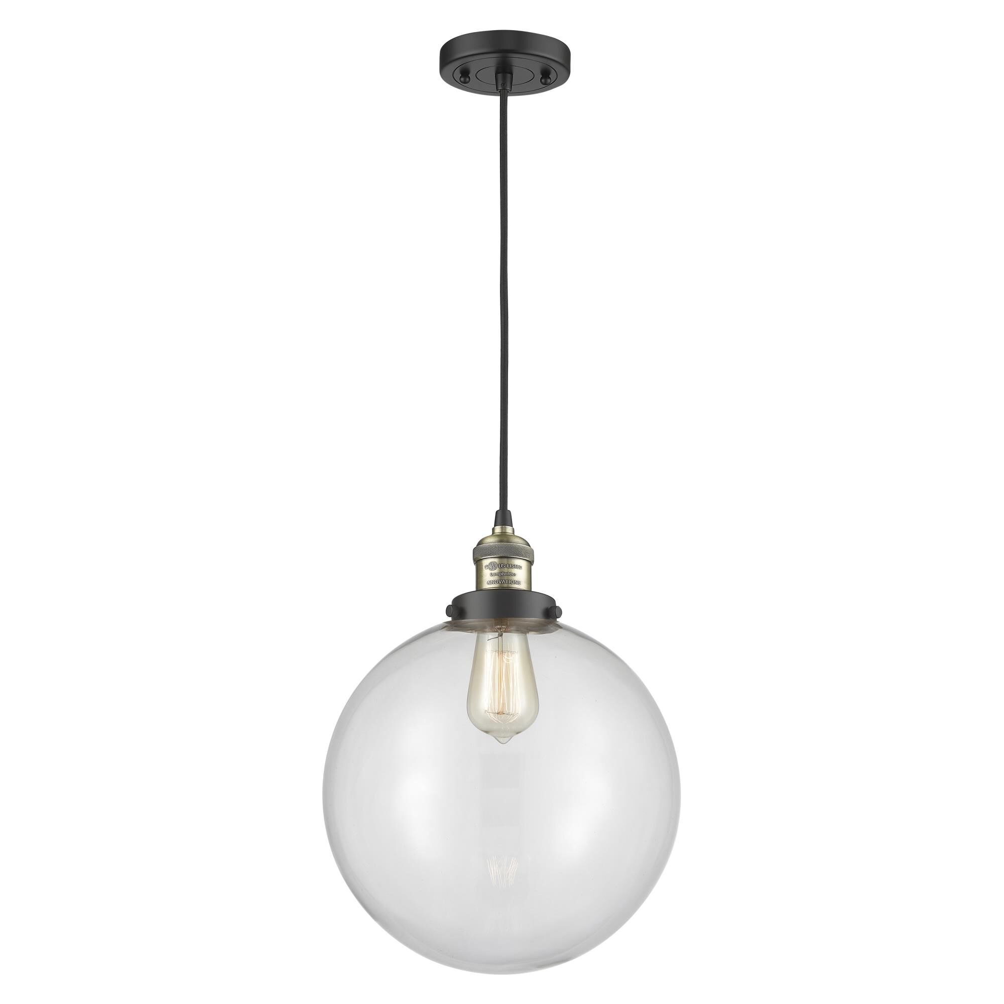 Shown in Black Antique Brass finish and Clear Beacon glass