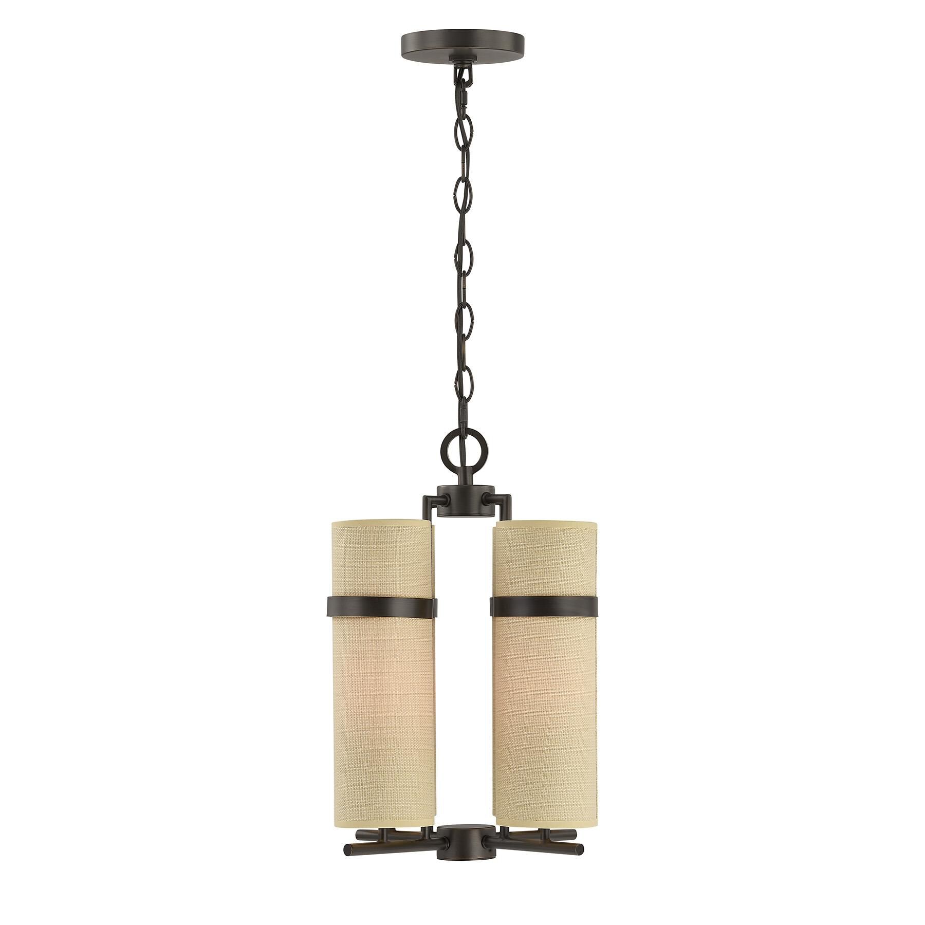 Shown in Mediterranean Bronze finish and Beige Fabric shade