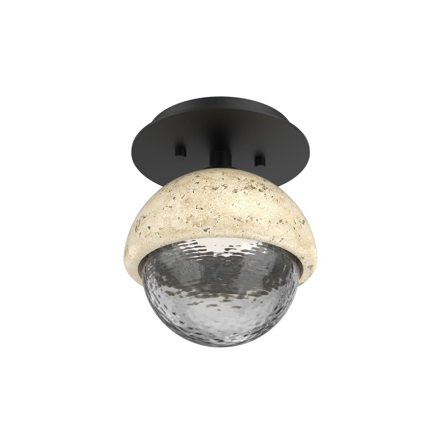 Shown in Matte Black finish and Smoke glass and Travertine Stone accent