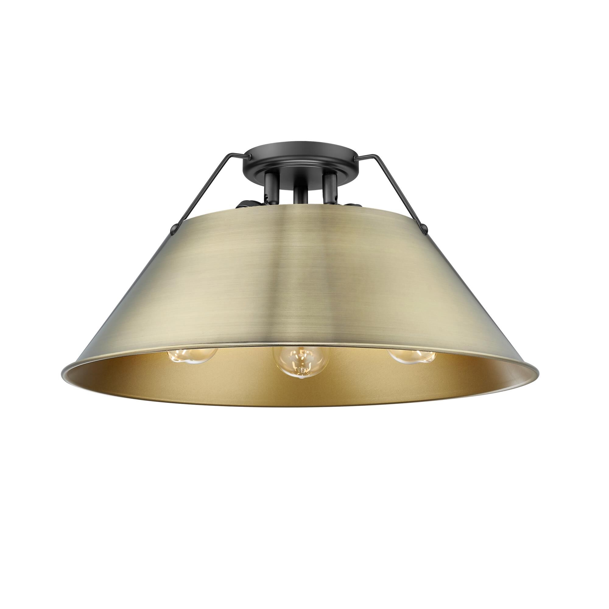 Shown in Matte Black finish and Without Glass glass and Aged Brass shade