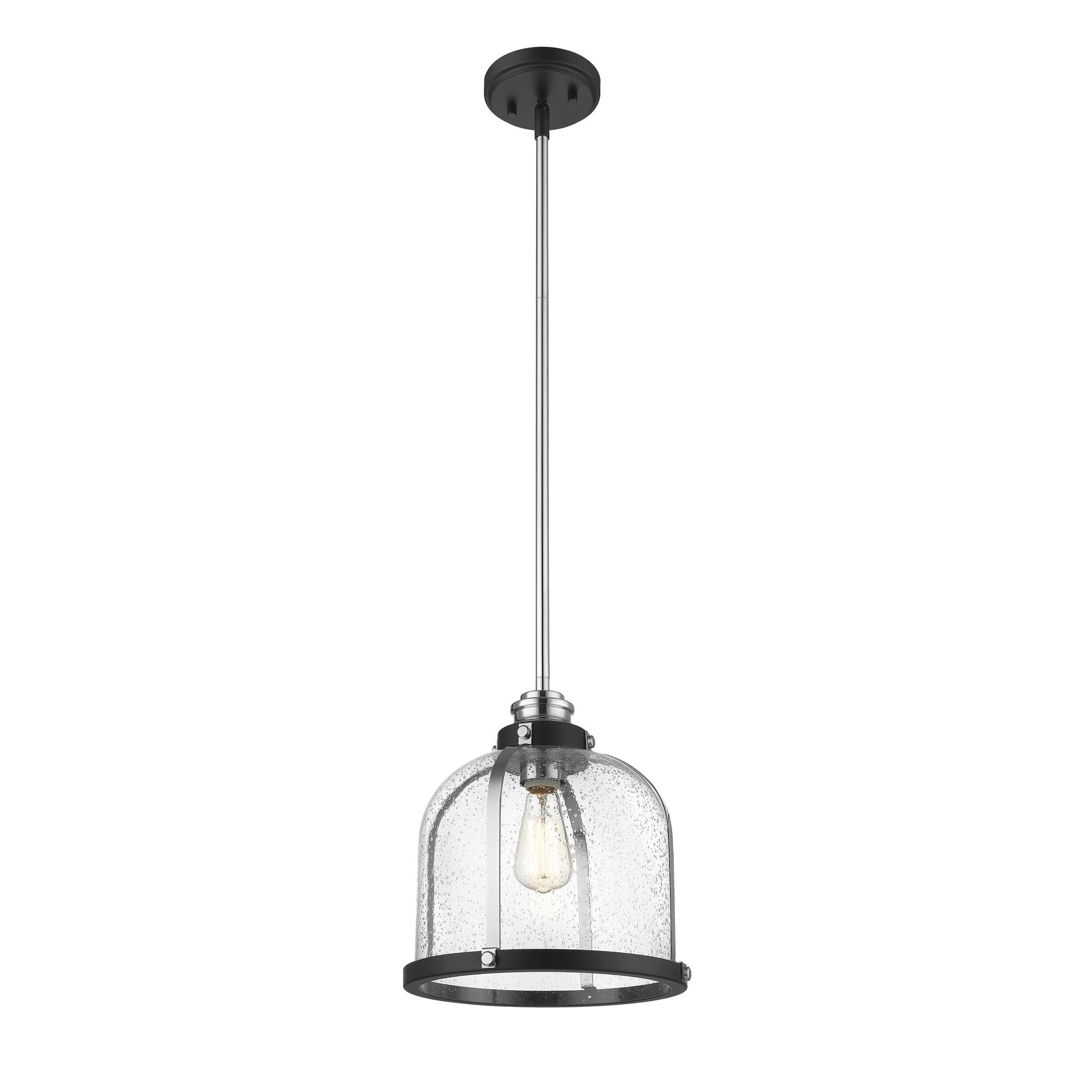 Shown in Matte Black + Chrome finish and Glass shade