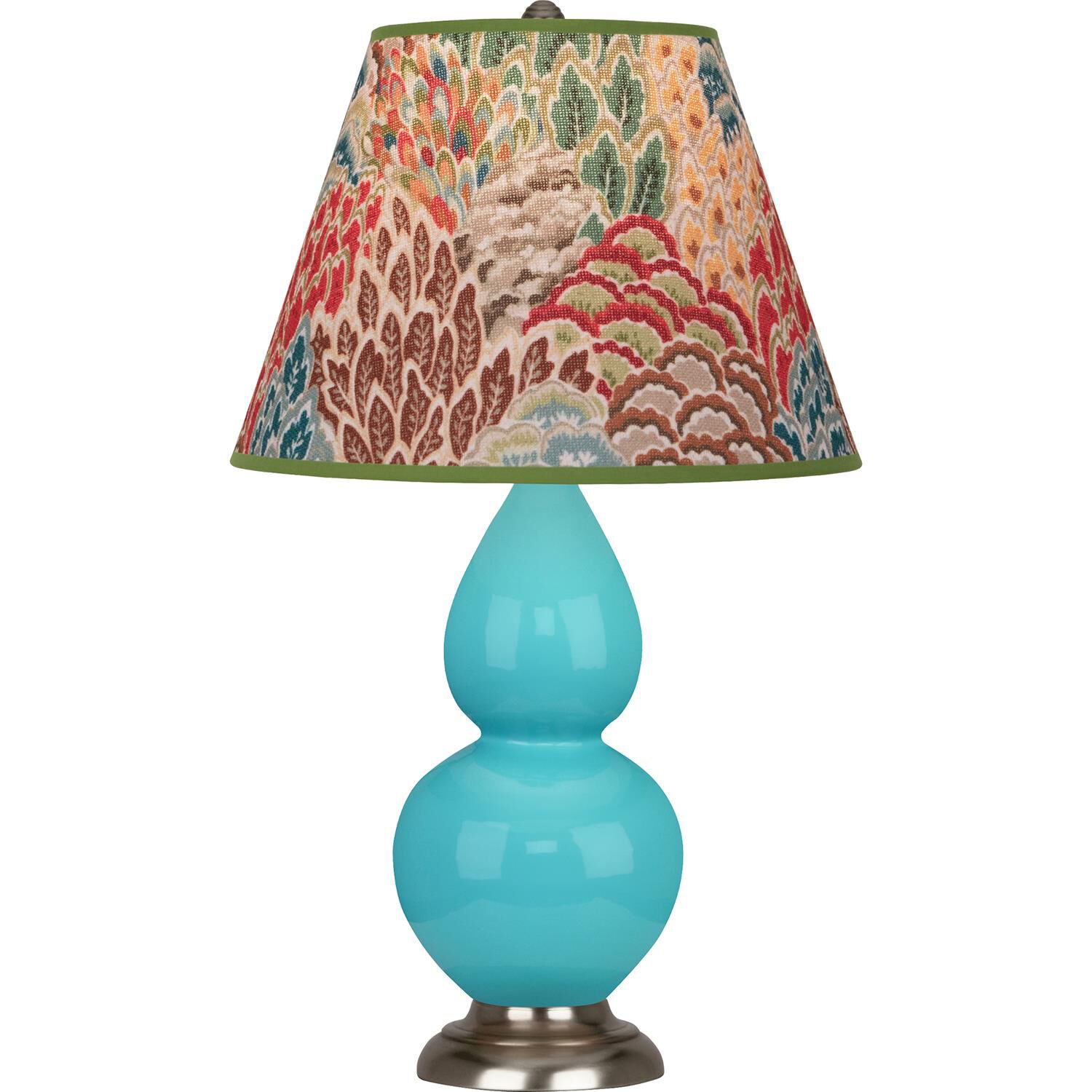 Shown in Egg Blue finish and Fall Floral shade and Antique Silver accent