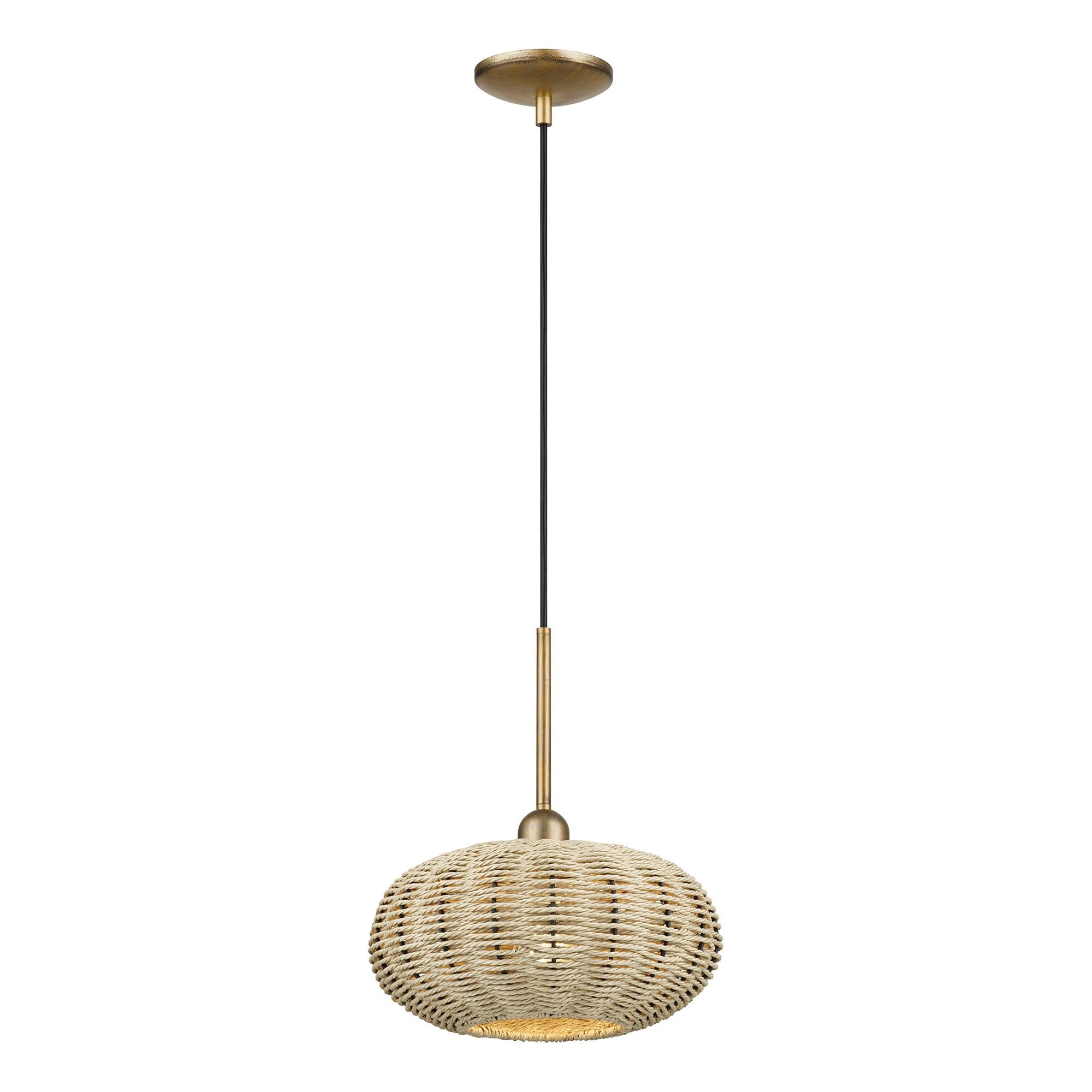 Shown in Antique Gold Leaf finish and Hand-Woven French Beige Paper Rope shade