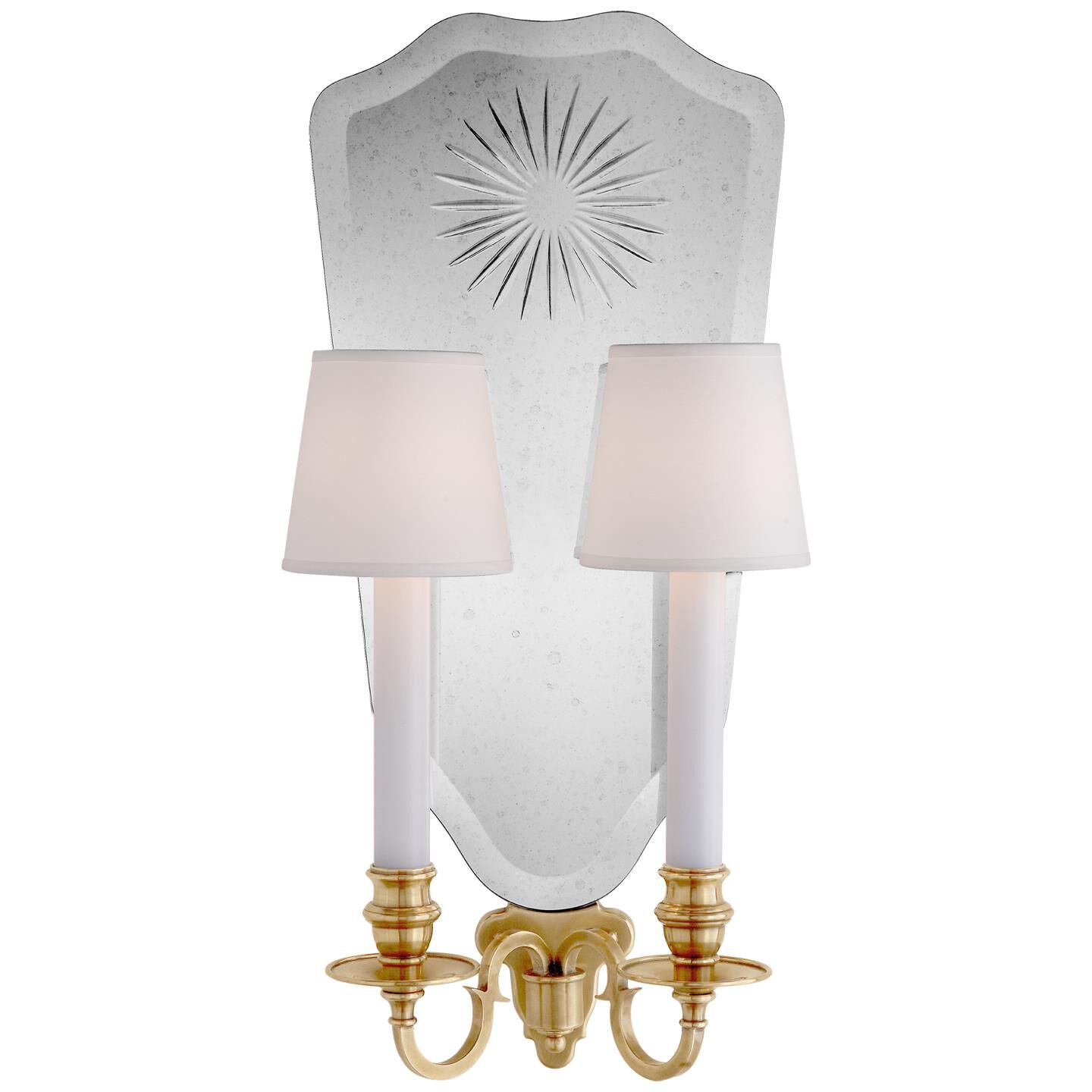 Shown in Natural Brass finish and Silk shade