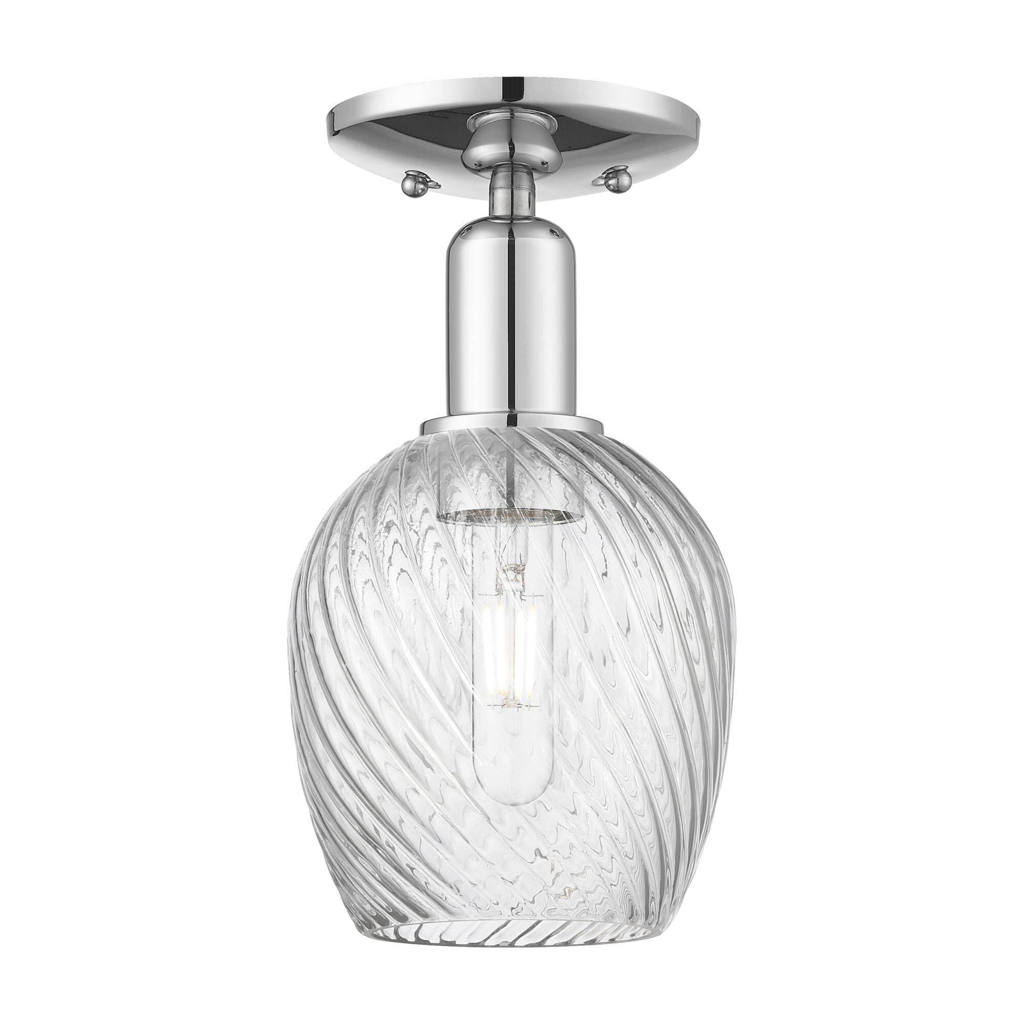 Shown in Polished Chrome finish and Clear Spiral Fluted glass