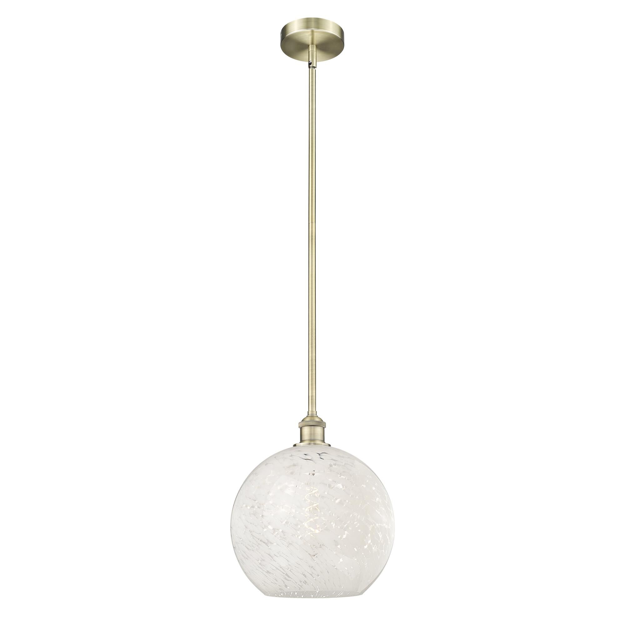 Shown in Antique Brass finish and White Mouchette glass