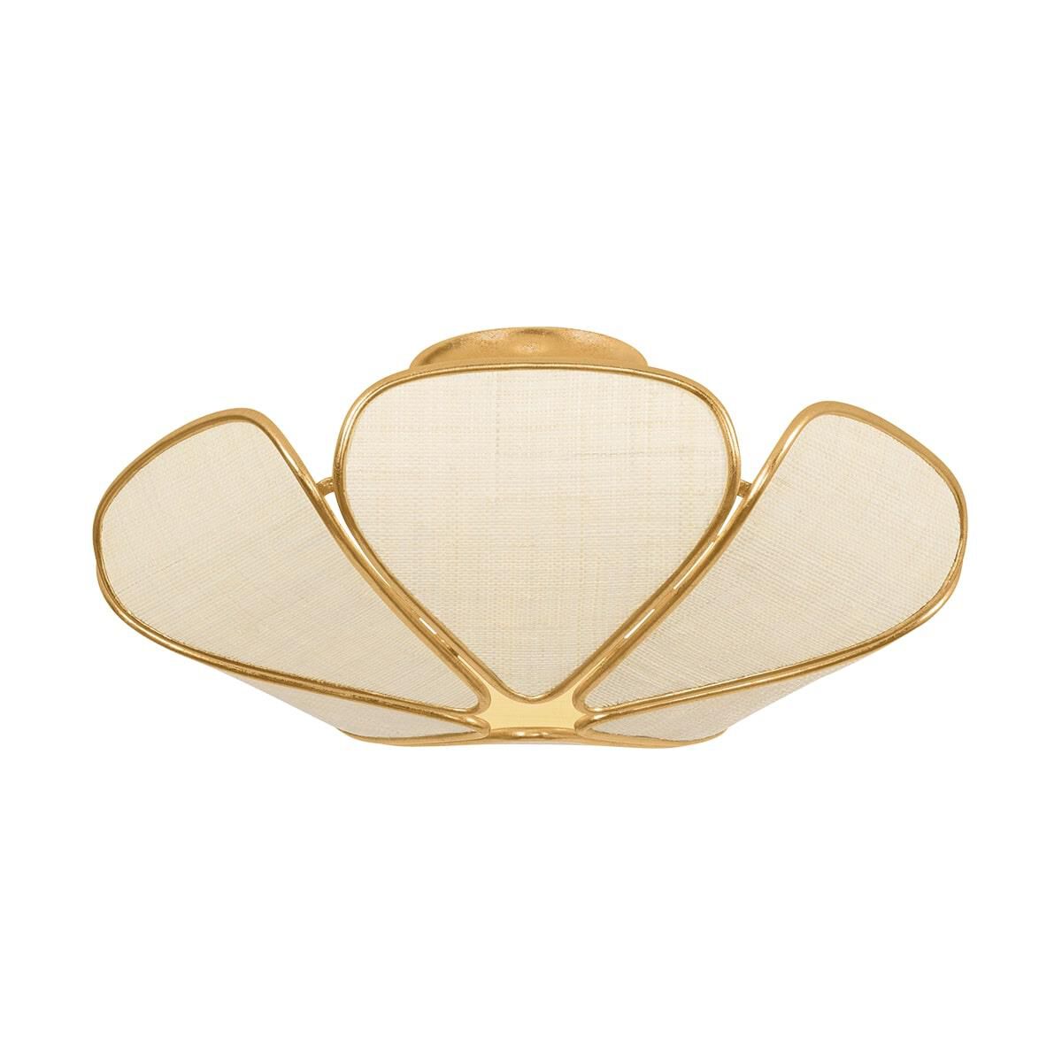 Shown in Vintage Gold Leaf finish and Natural Woven Saguran shade