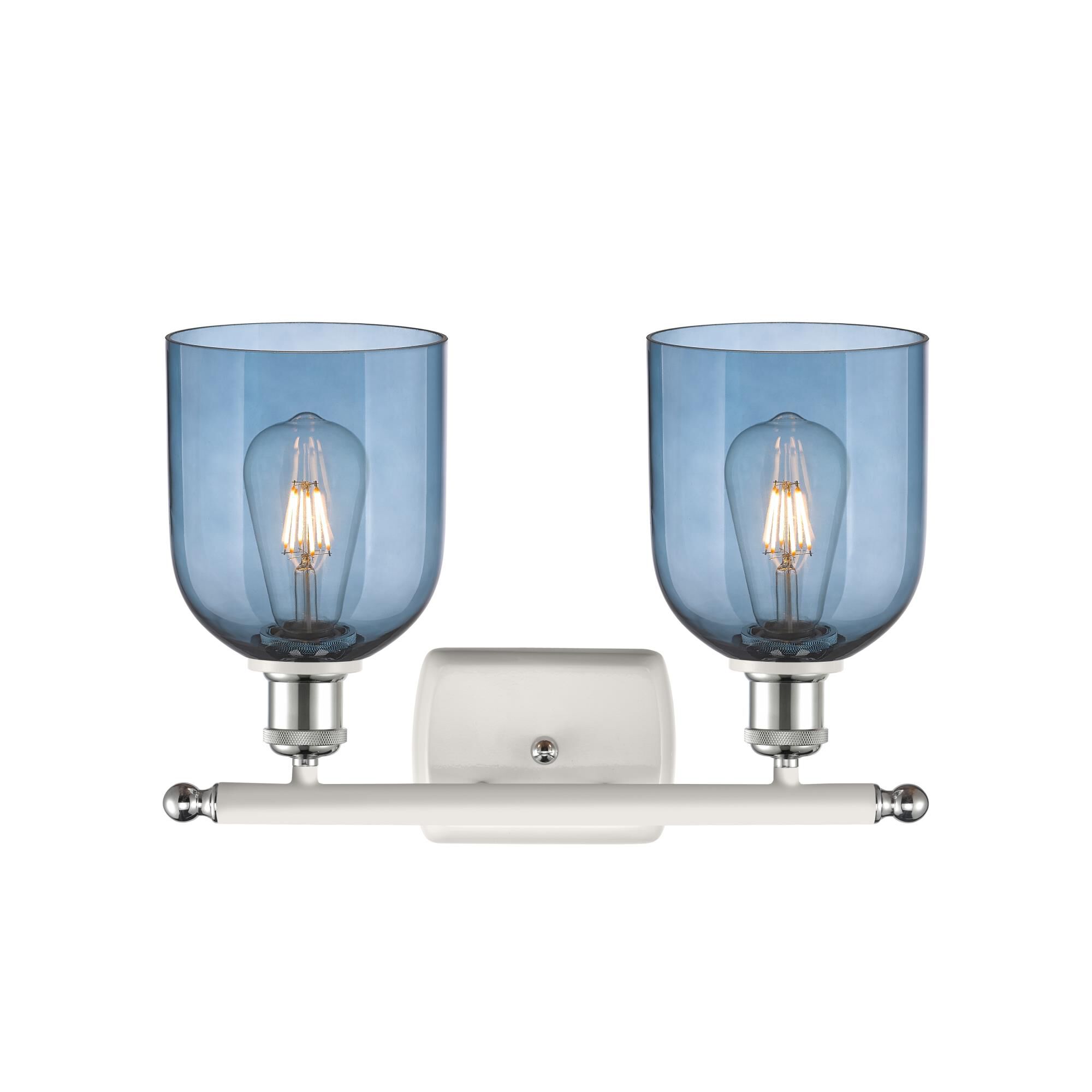 Shown in White Polished Chrome finish and Princess Blue glass