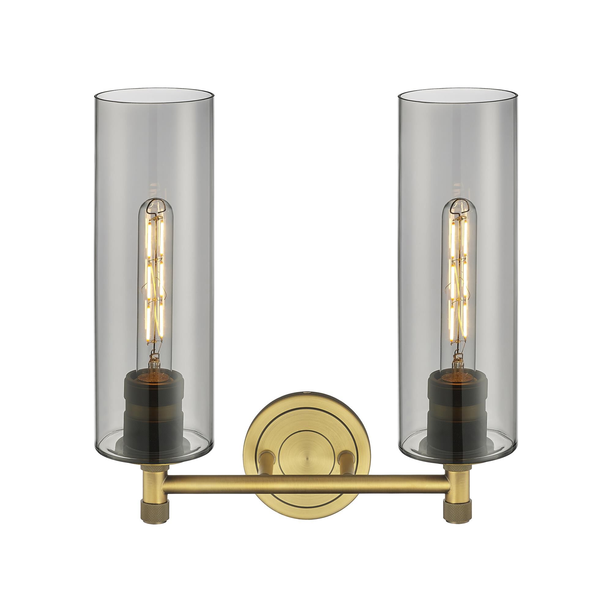 Shown in Brushed Brass finish and Plated Smoke glass