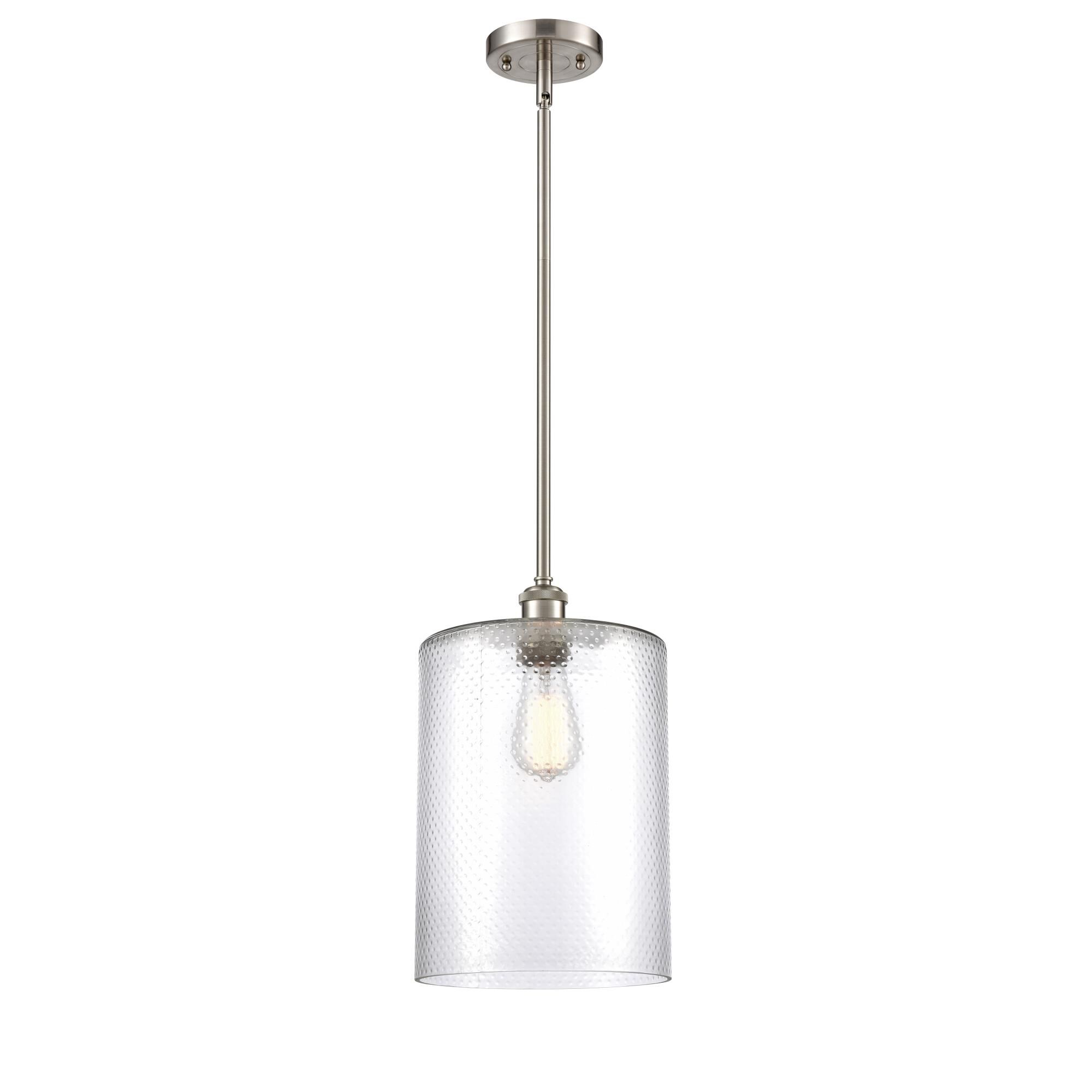 Shown in Brushed Satin Nickel finish and Clear glass