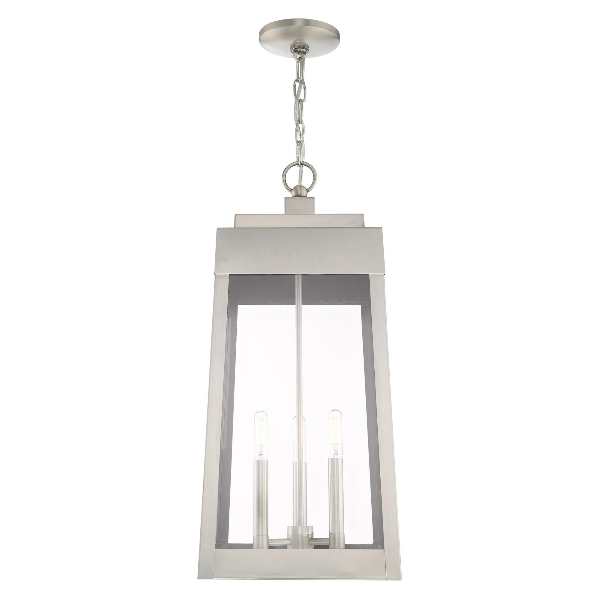 Shown in Brushed Nickel finish and Clear glass