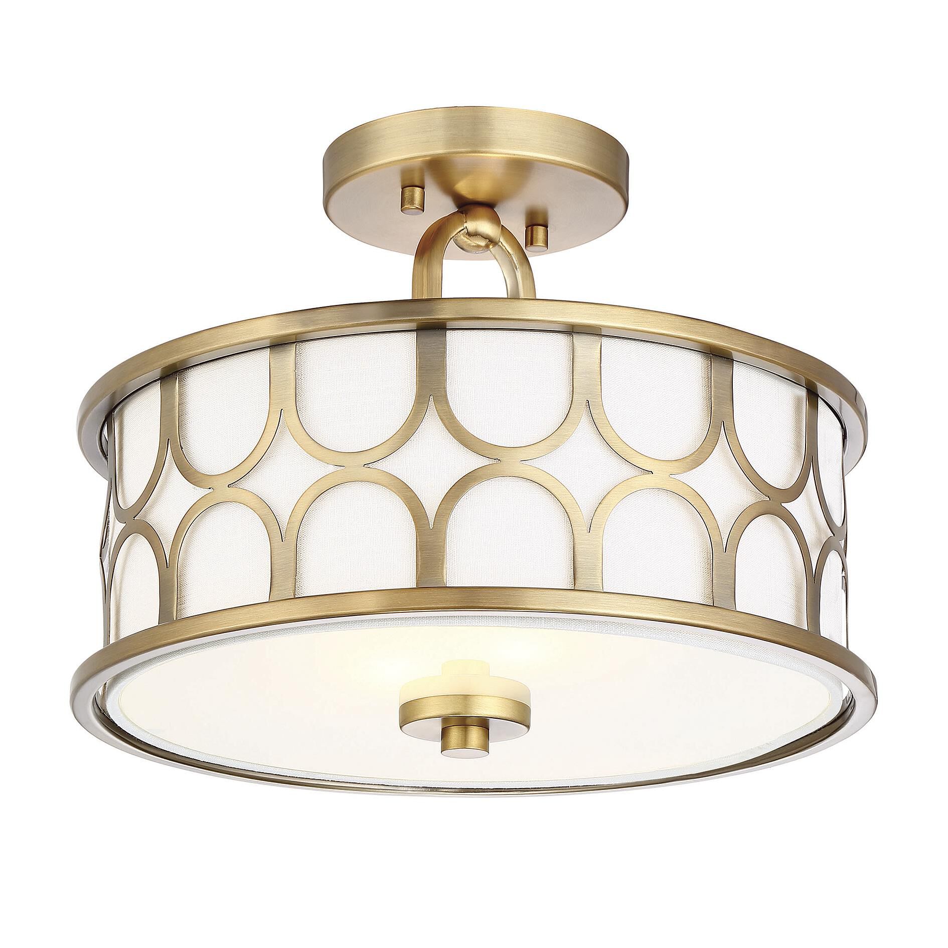 Shown in Natural Brass finish and White Fabric shade
