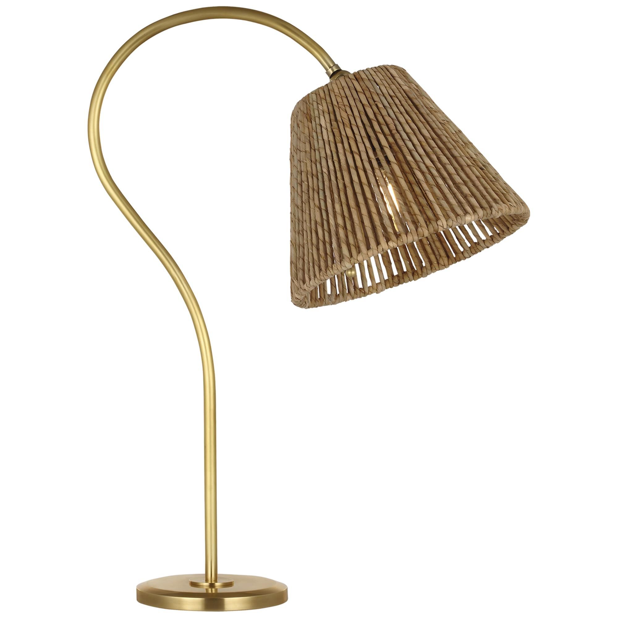 Shown in Hand-Rubbed Antique Brass finish and Natural Abaca shade