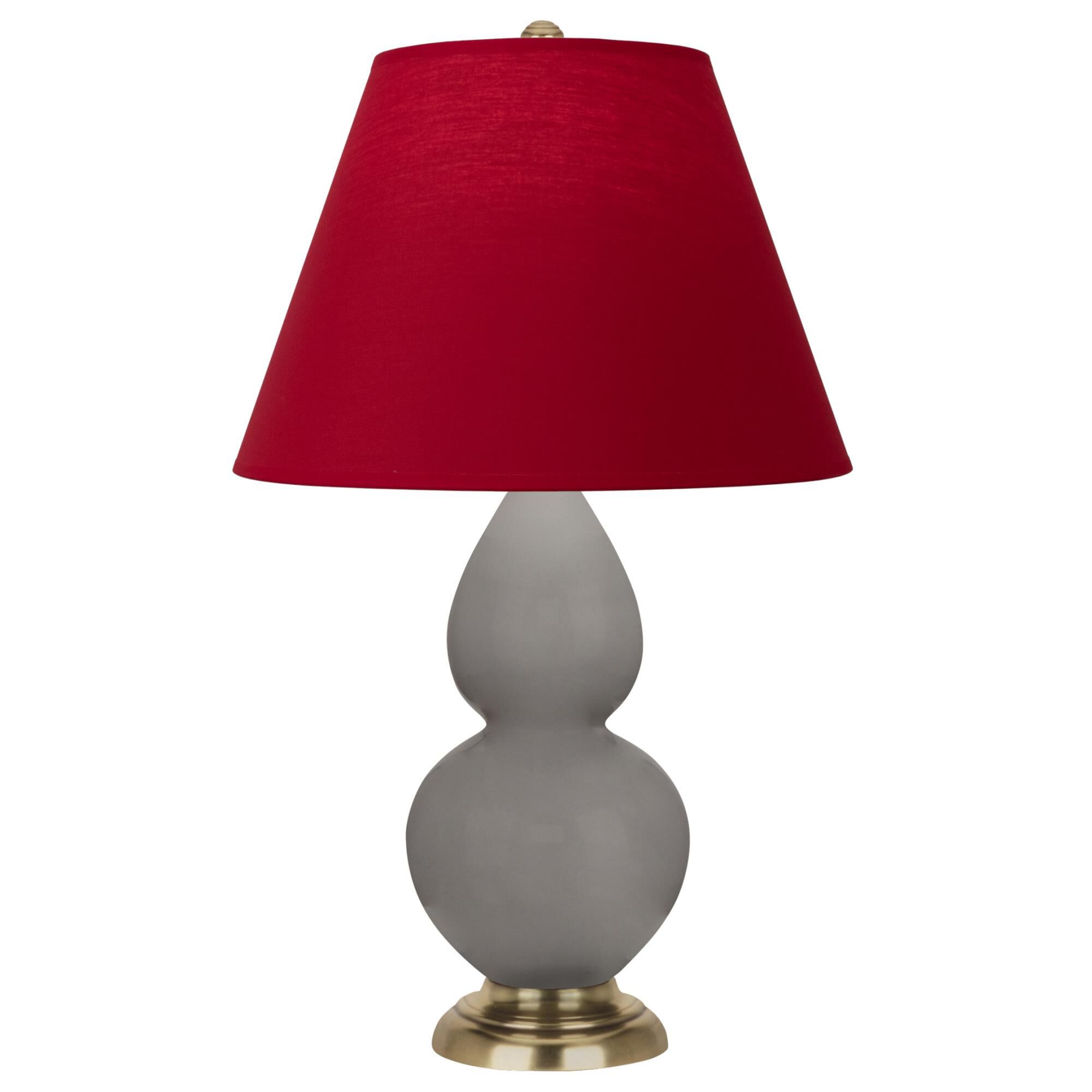 Shown in Smokey Taupe finish and Black and Red shade and Brass accent