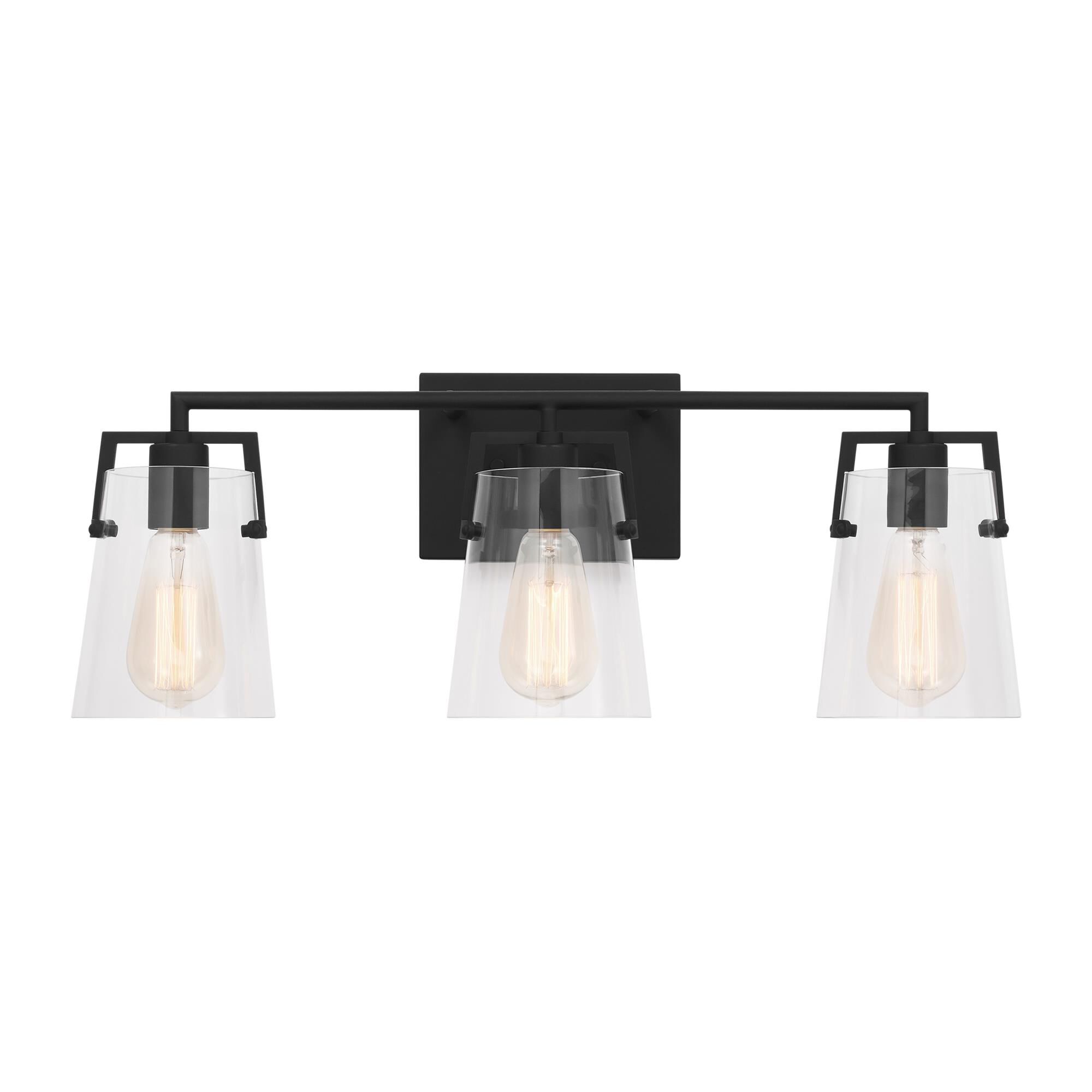 Shown in Midnight Black finish and Clear Glass s shade