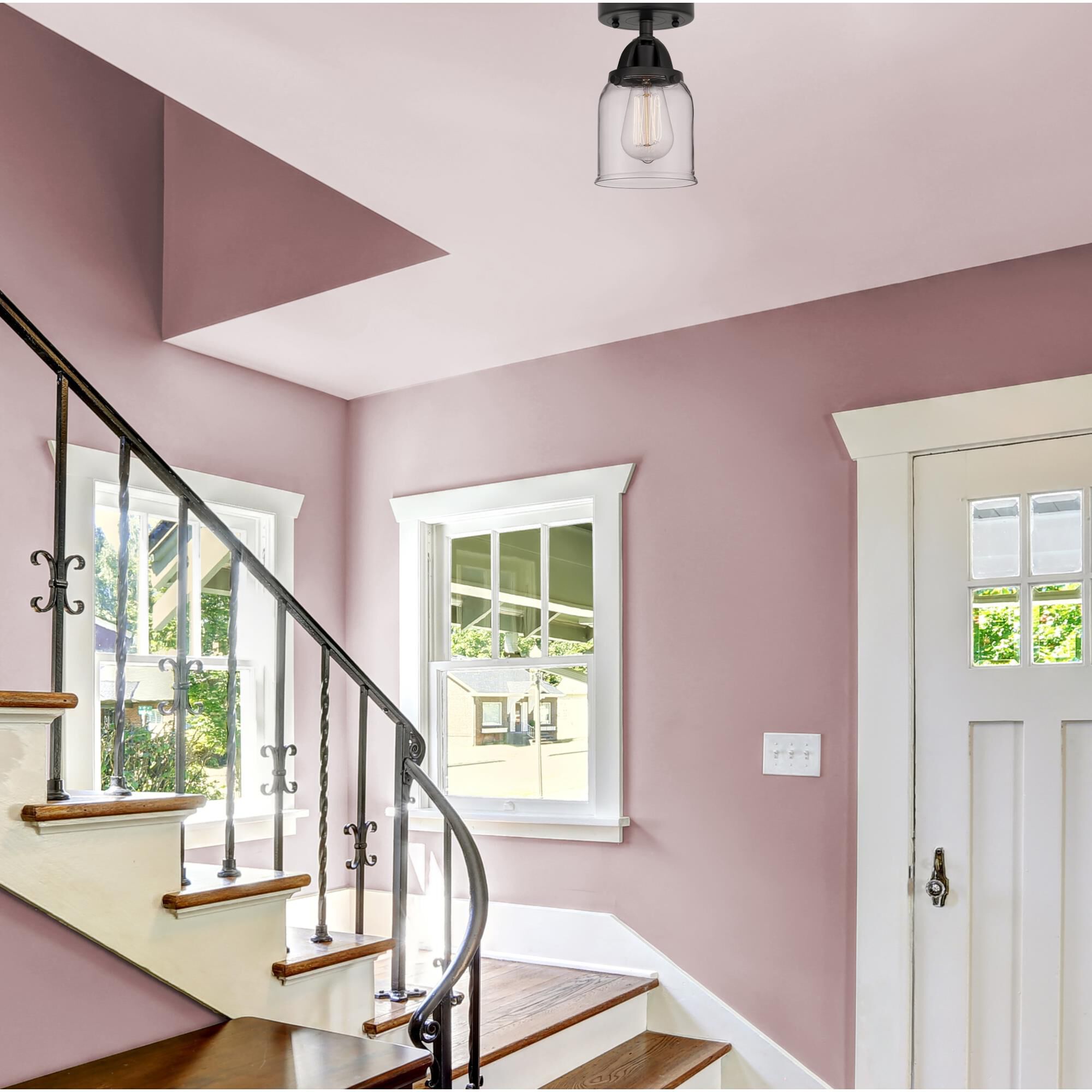 Shown in Matte Black finish and Clear Small Bell glass and No Shade shade