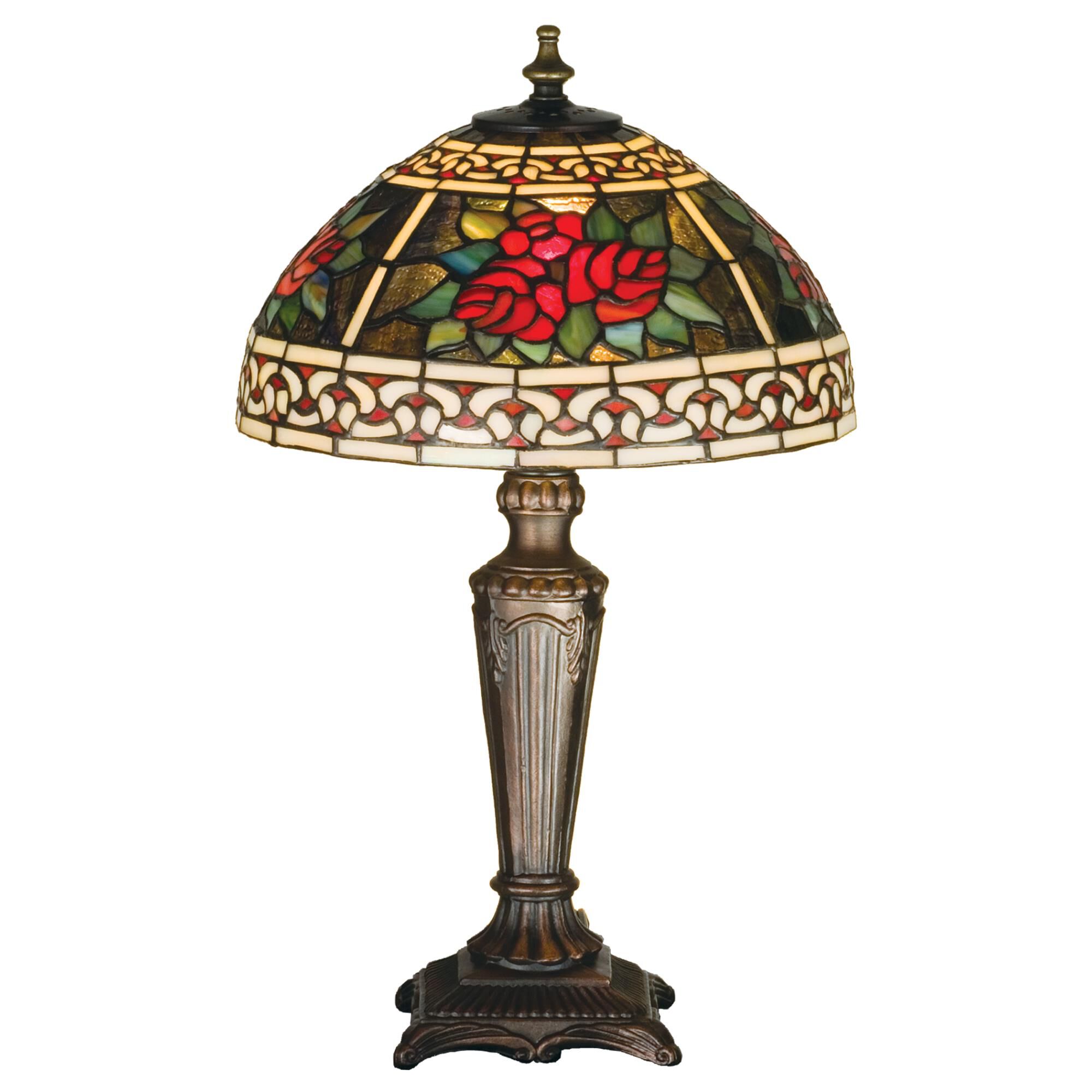Shown in Mahogany Bronze finish and Ivory-Scarlet Red-Bronzed Jade-Plum glass