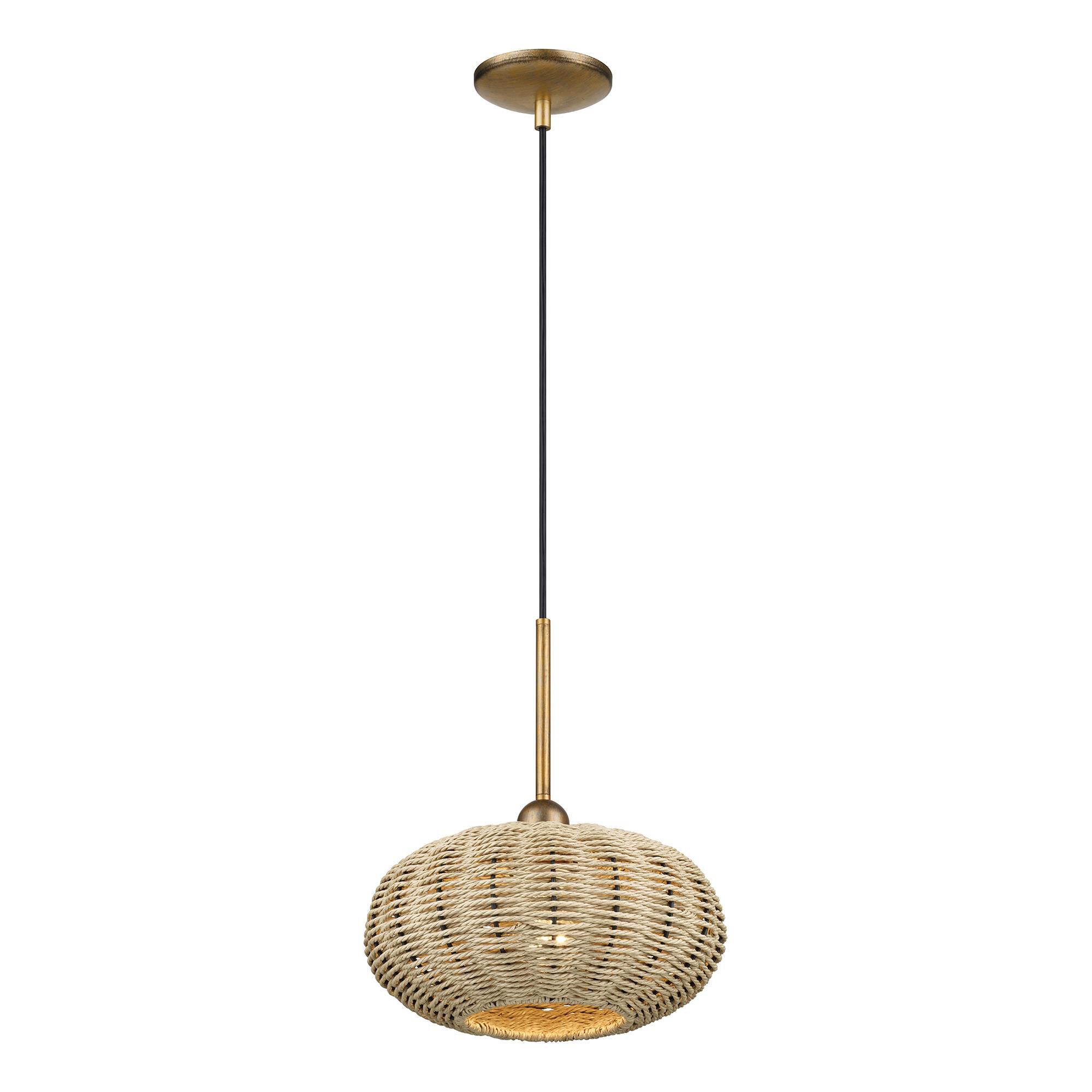 Shown in Antique Gold Leaf finish and Hand-Woven French Beige Paper Rope shade