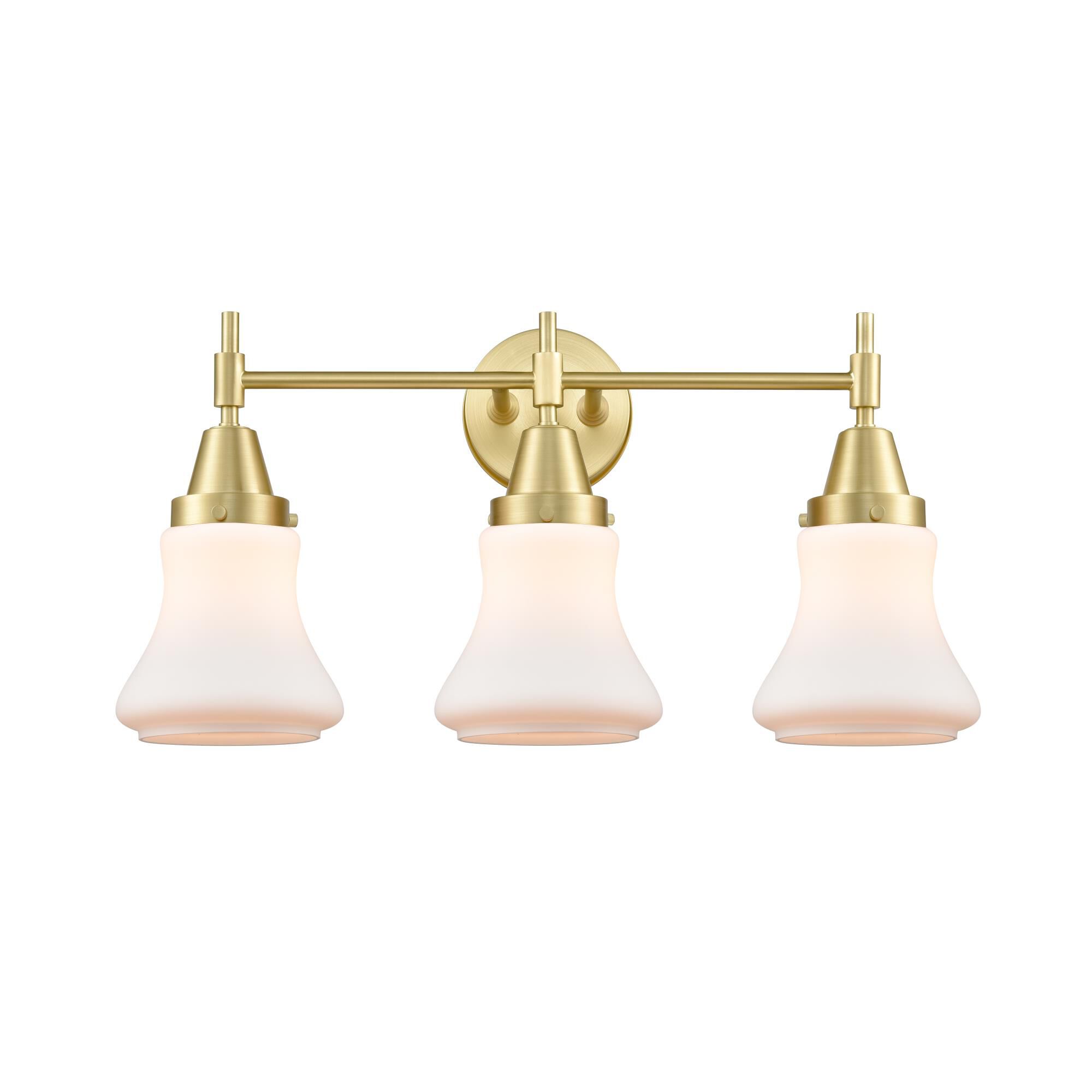 Shown in Satin Brass finish and Matte White Cased Large Cone glass