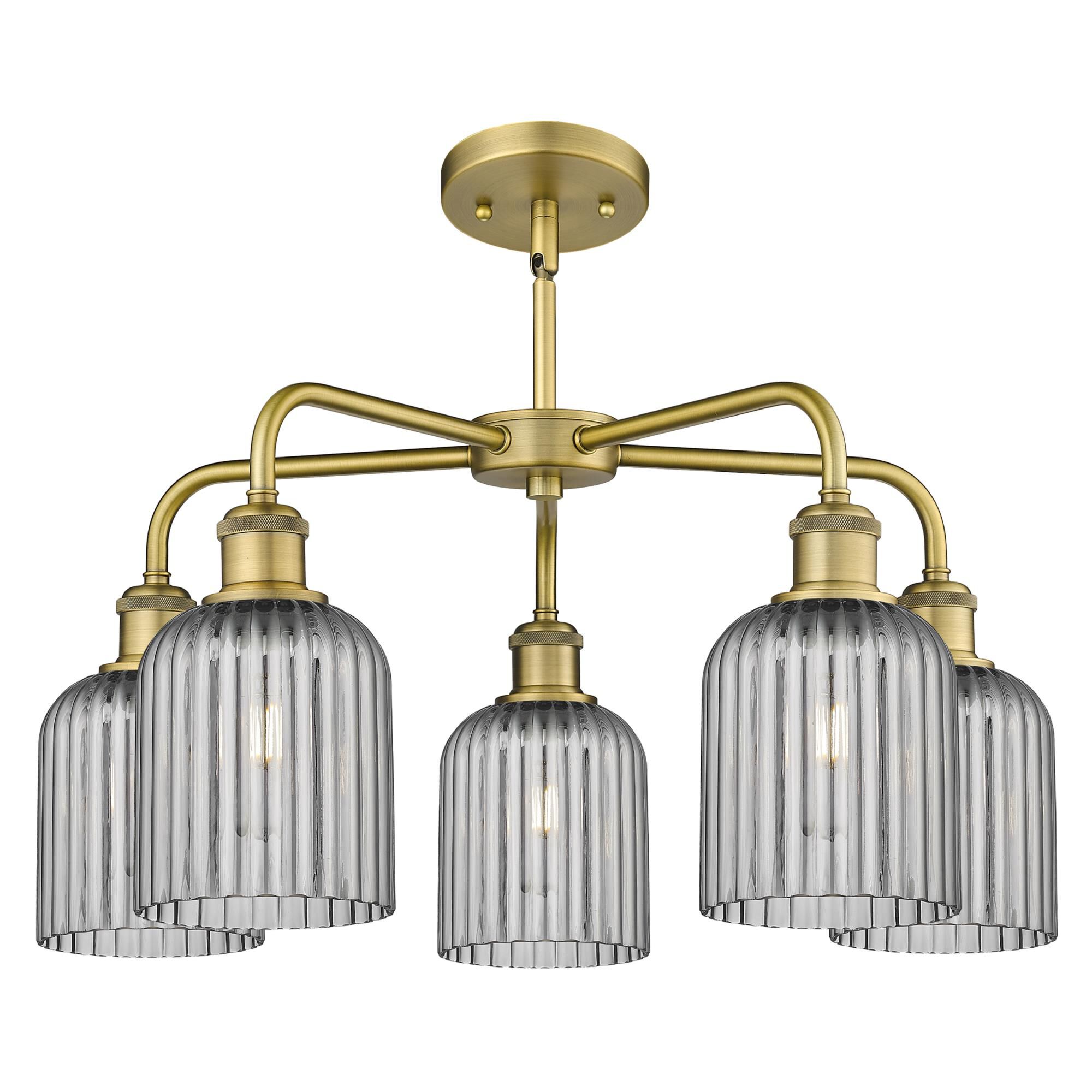 Shown in Brushed Brass finish and Light Smoke shade