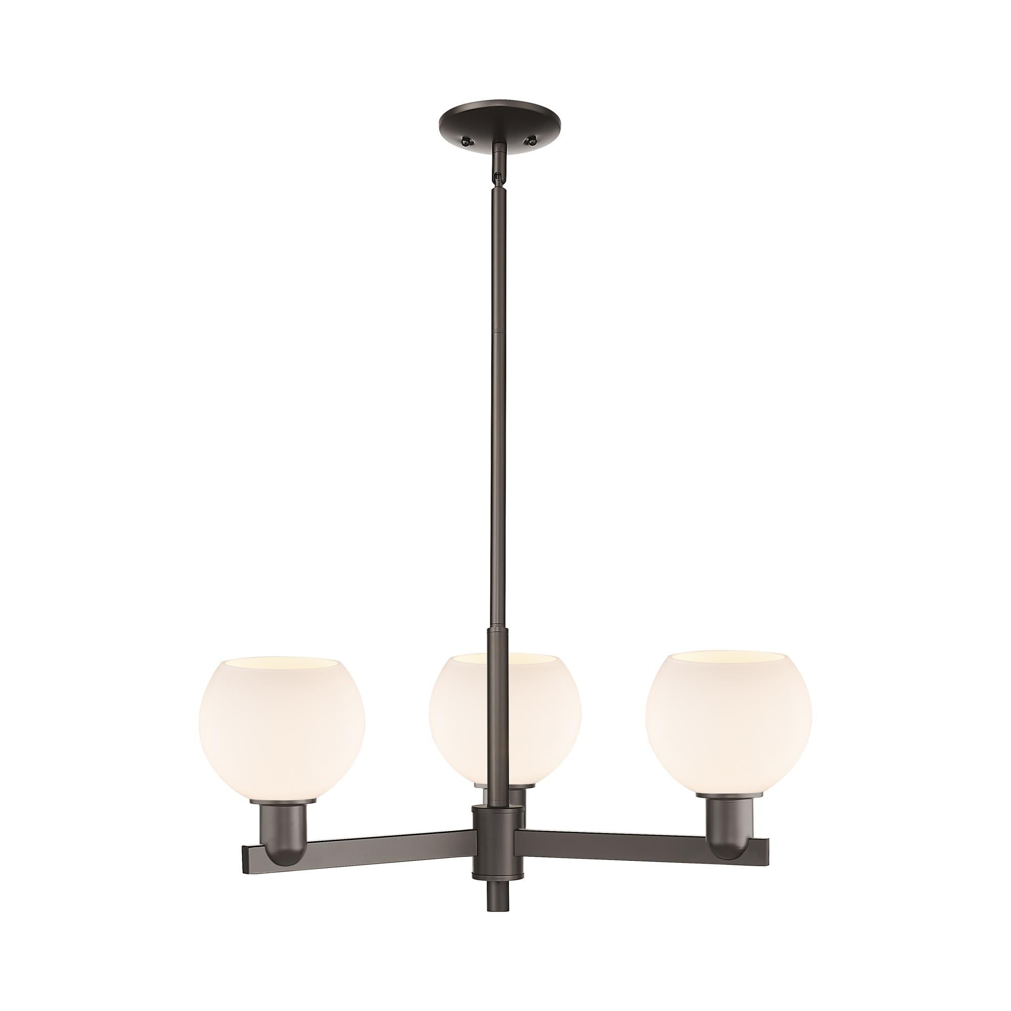 Shown in Oil Rubbed Bronze finish and Matte White glass