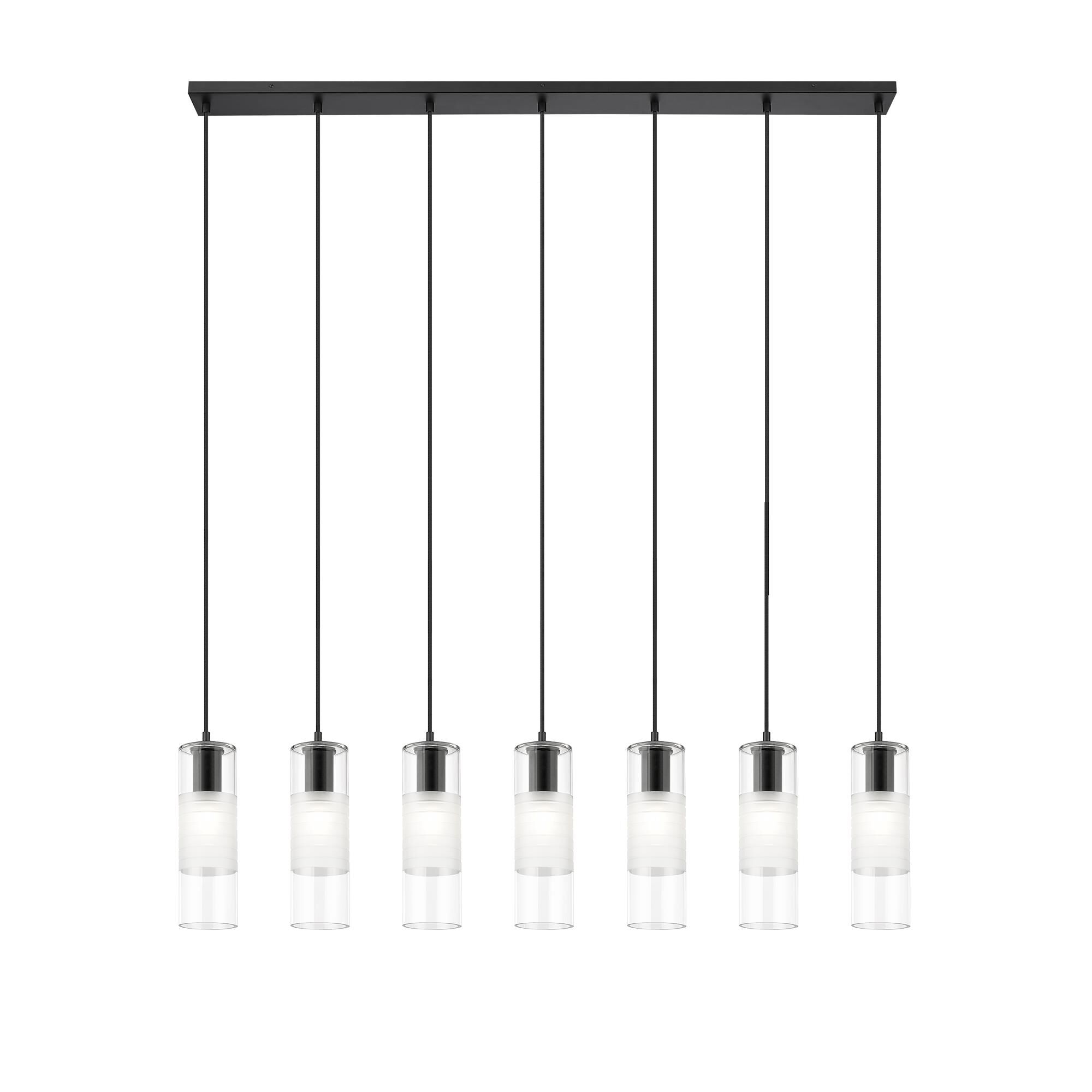 Shown in Matte Black finish and Clear+frosted glass and Clear+frosted shade