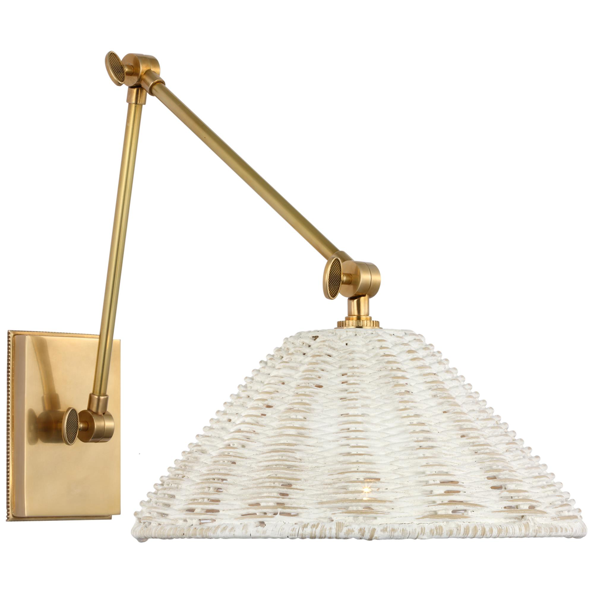Shown in Soft Brass finish and White Wicker shade