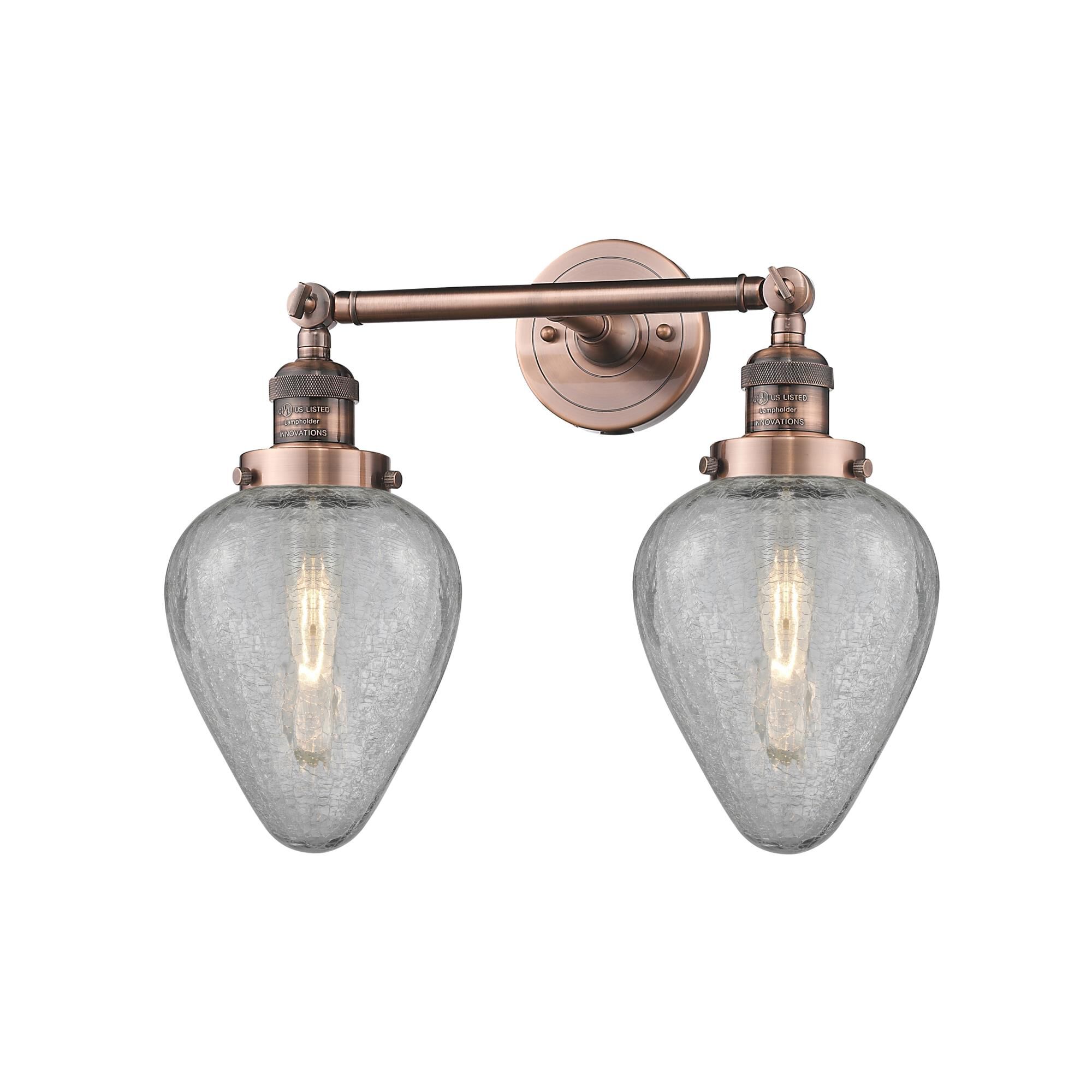 Shown in Antique Copper finish and Clear Crackle glass
