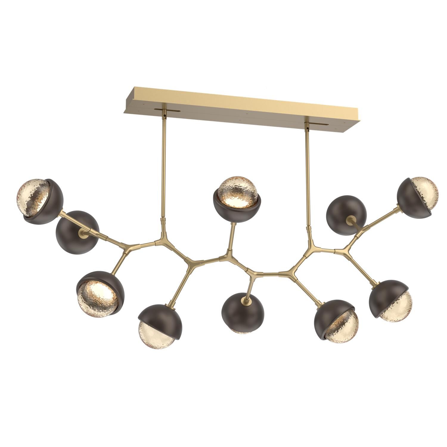Shown in Gilded Brass finish and Amber glass and Flat Bronze accent