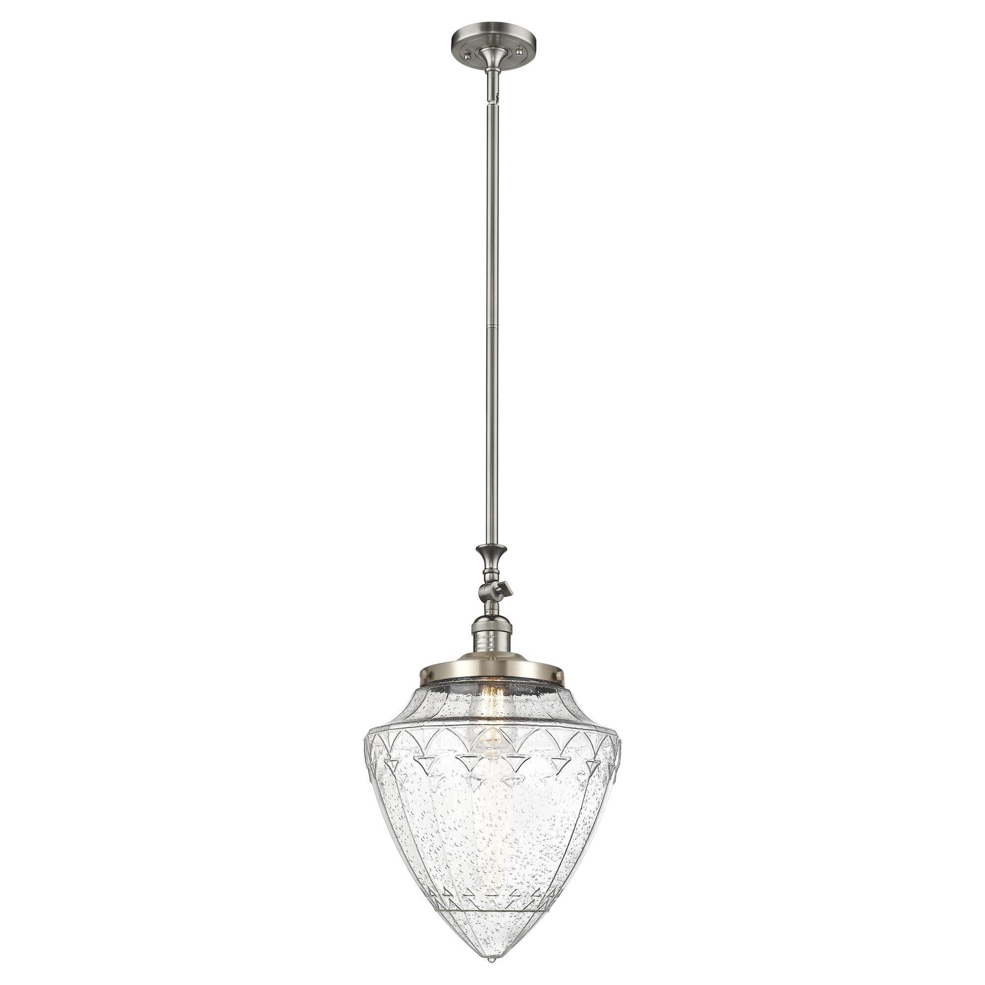 Shown in Brushed Satin Nickel finish and Seedy glass