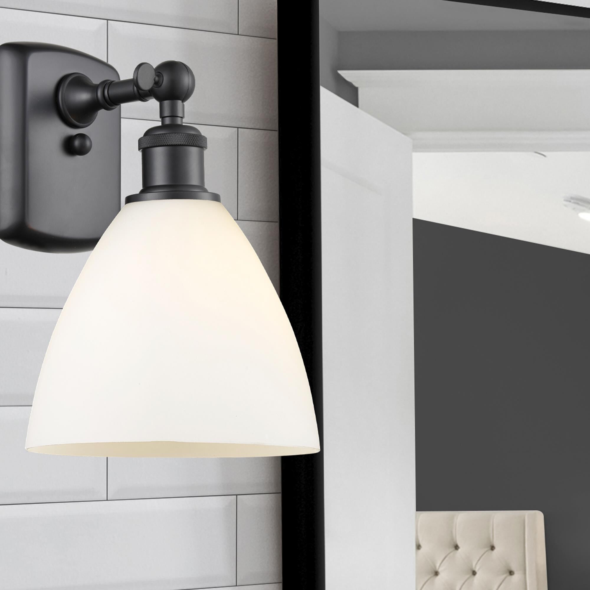 Shown in Matte Black finish and Cased Matte White Ballston Dome glass and No Shade shade