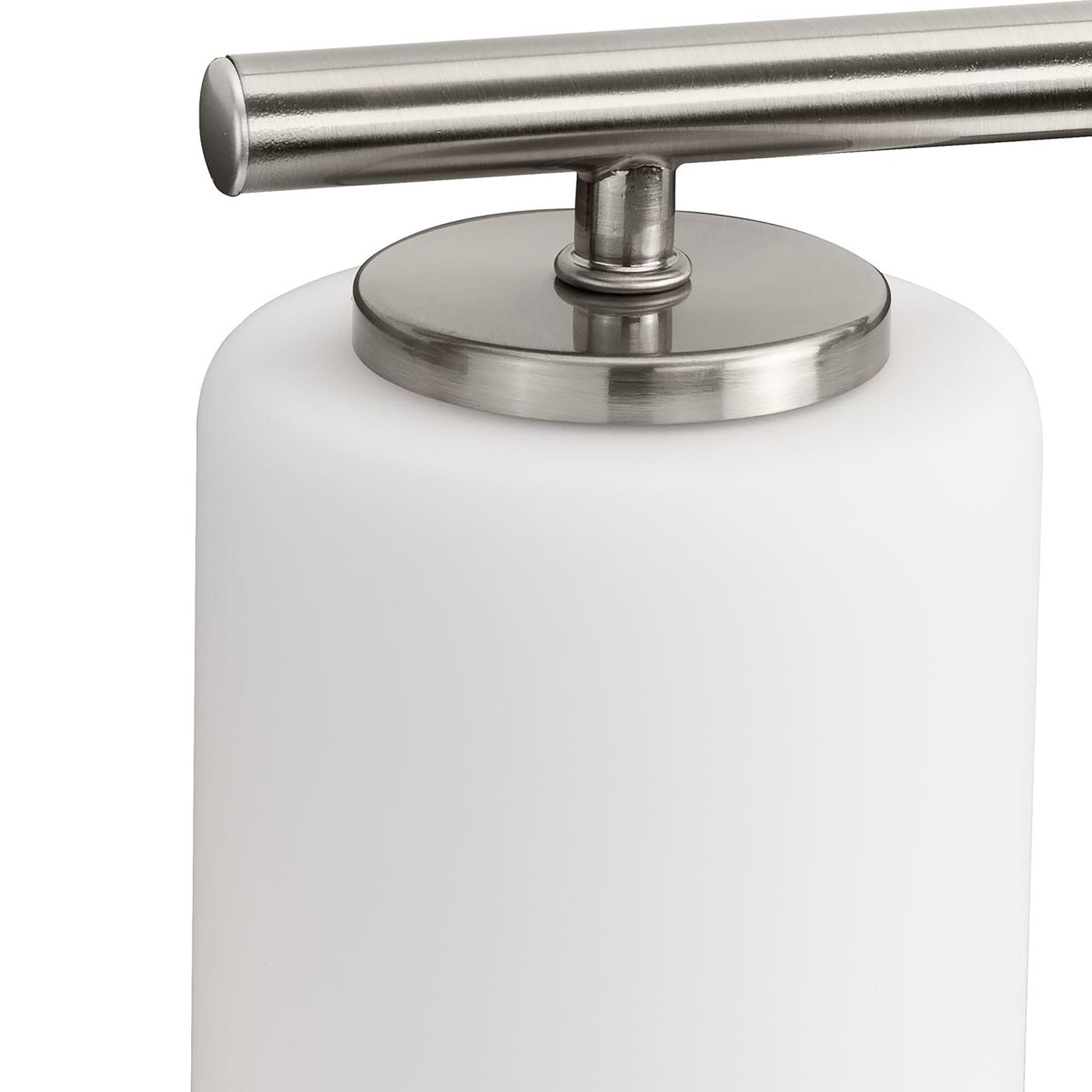 Shown in Brushed Nickel finish and Etched White Cylindrical glass