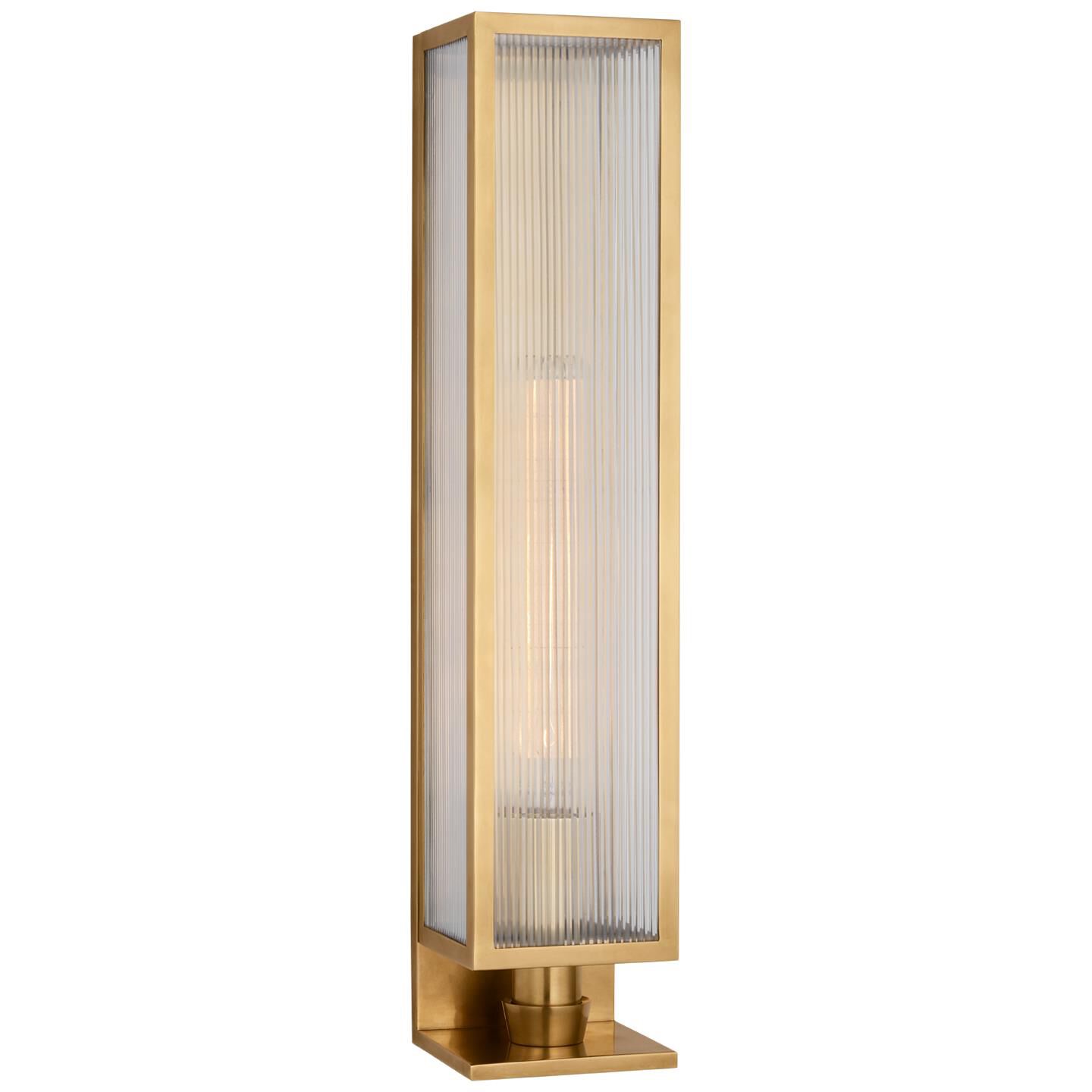 Shown in Soft Brass finish and Clear Ribbed glass