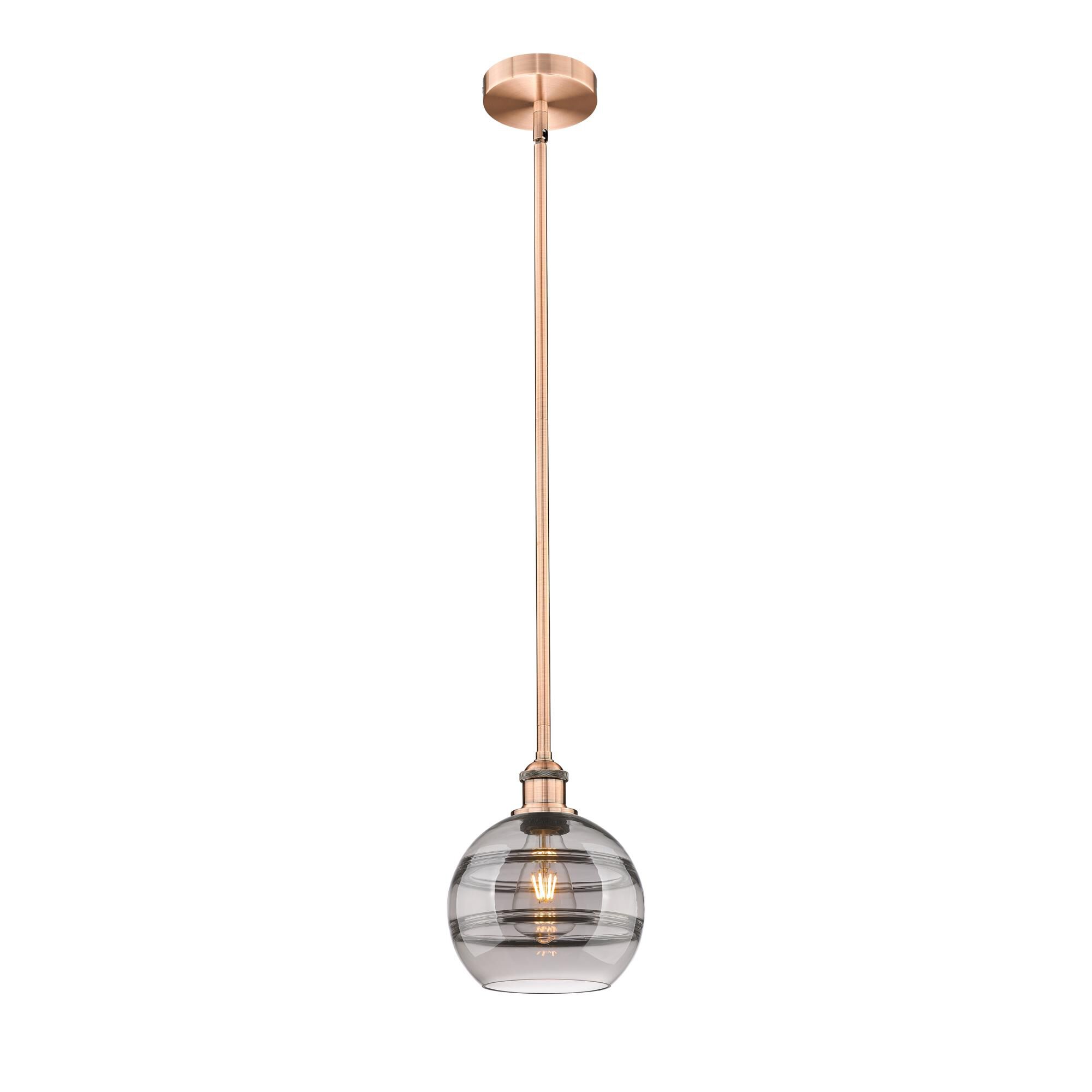 Shown in Antique Copper finish and Light Smoke glass