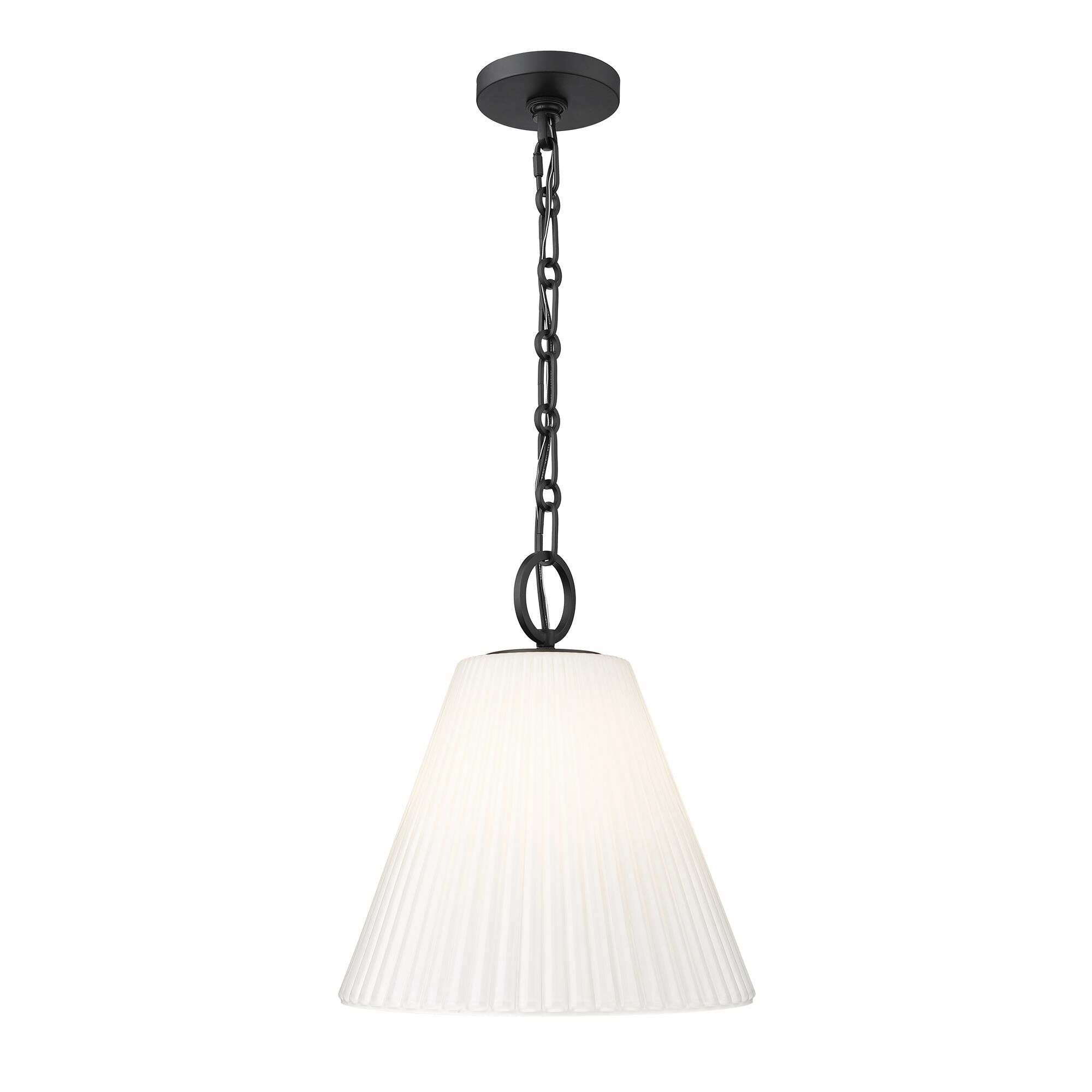 Shown in Matte Black finish and White glass and White shade