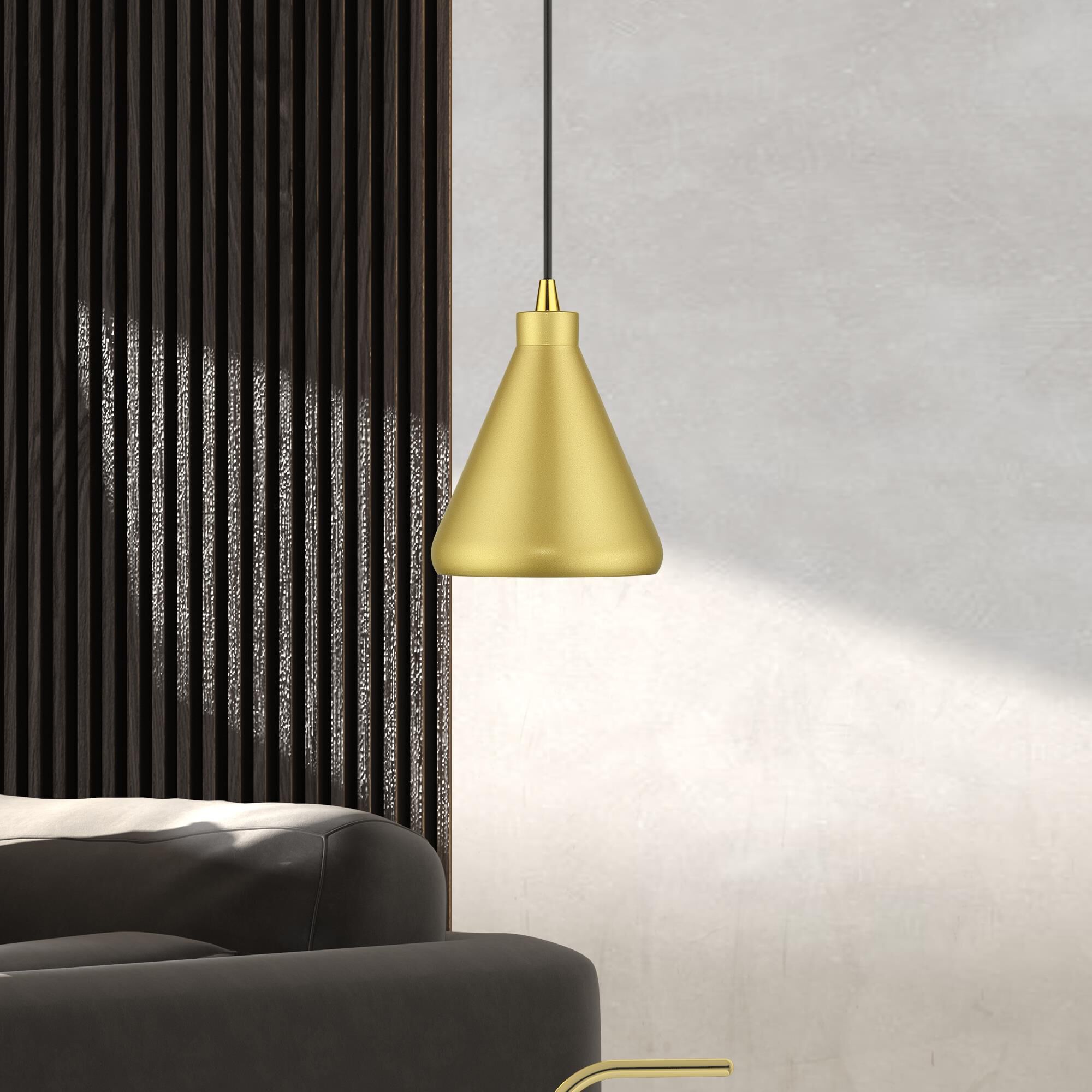 Shown in Soft Gold with Polished Brass Accents finish and Soft Gold Aluminum with White Inside shade